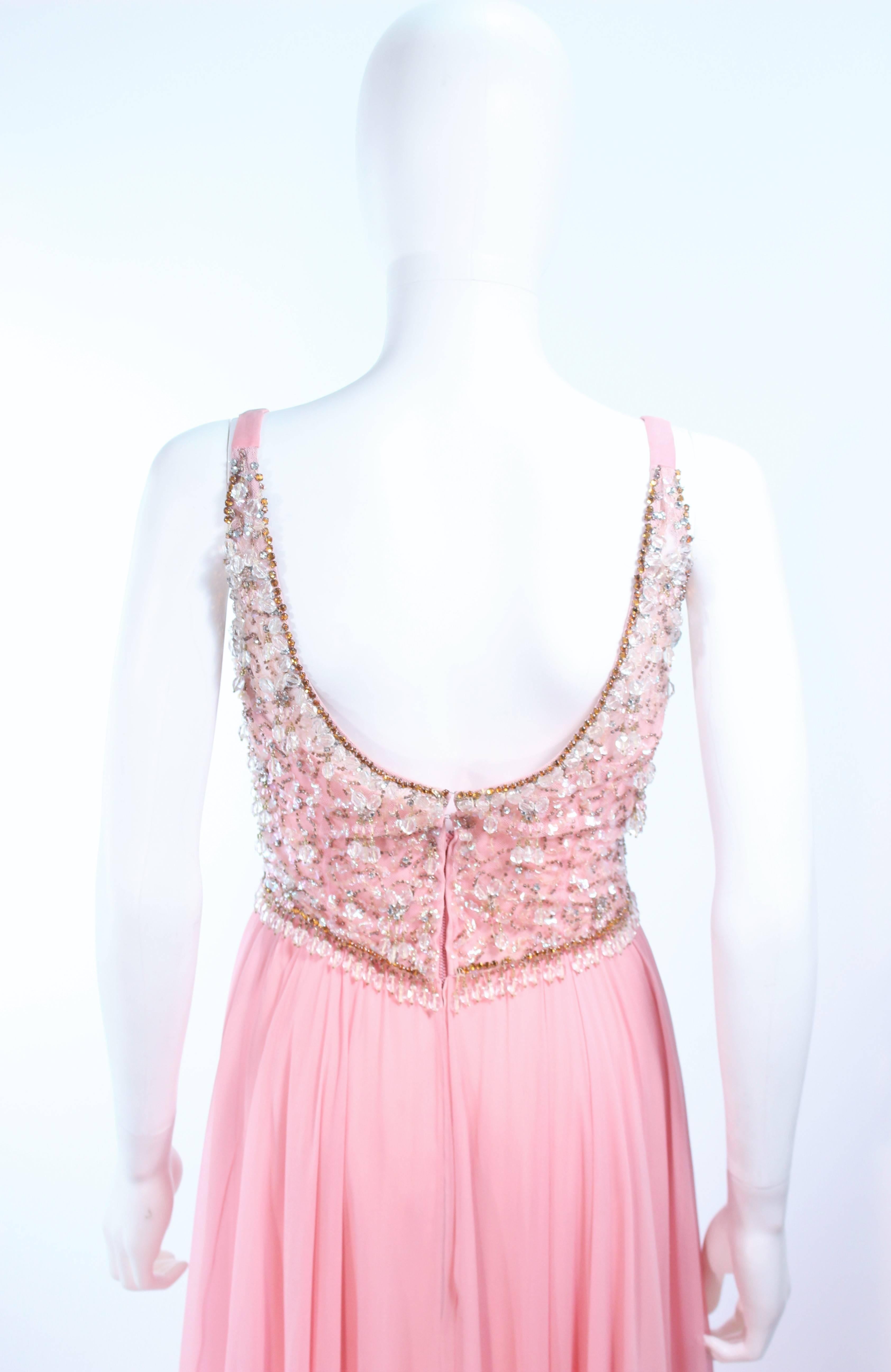 I. MAGNIN 1960's Hand Beaded Pink Chiffon Gown Size 4 For Sale 3