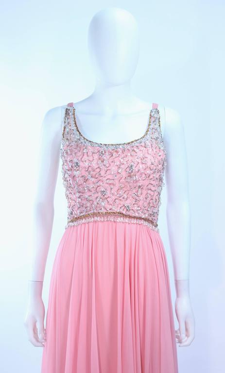 I. Magnin 1960's Hand Beaded Pink Chiffon Gown Size 4