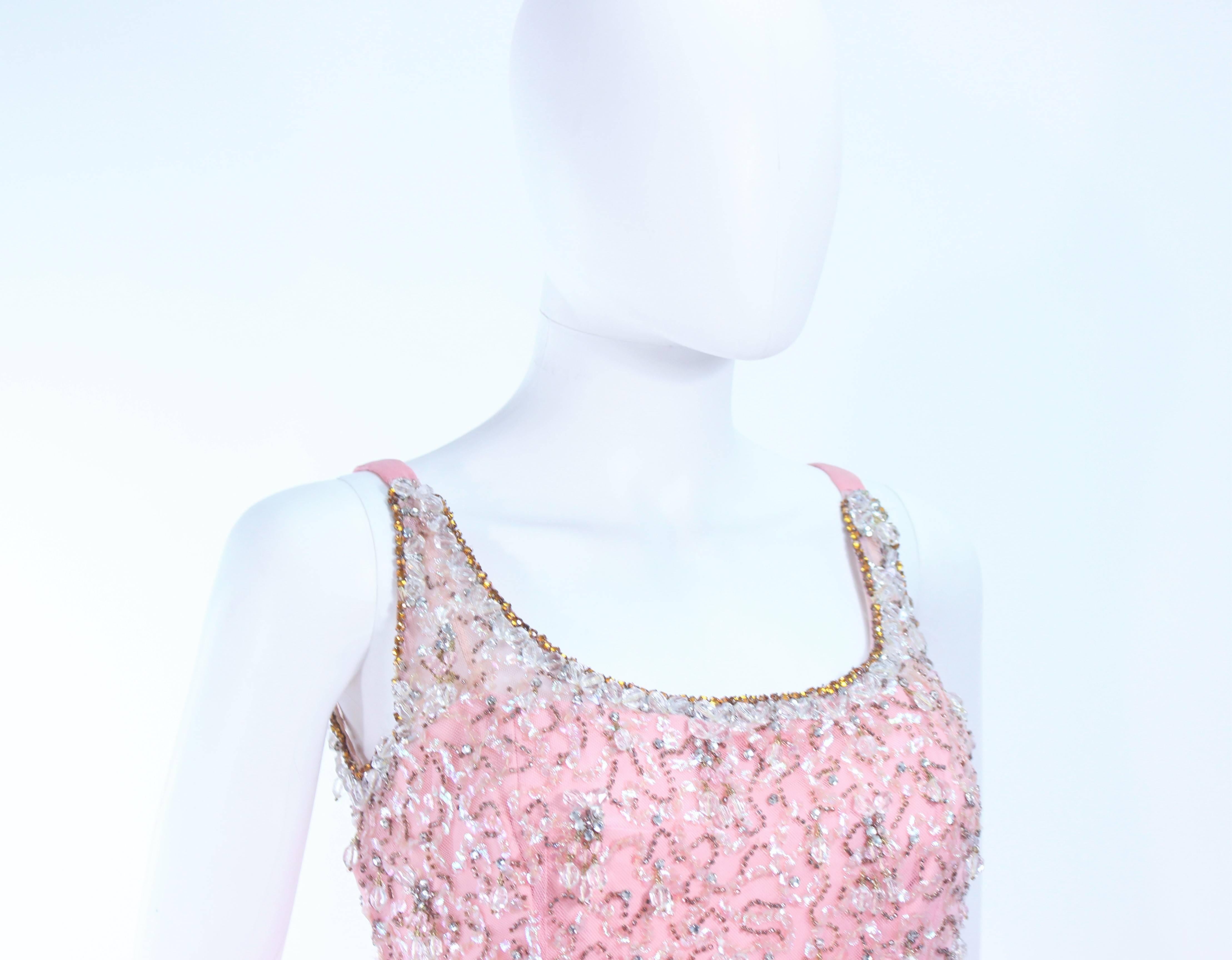 Women's I. MAGNIN 1960's Hand Beaded Pink Chiffon Gown Size 4 For Sale
