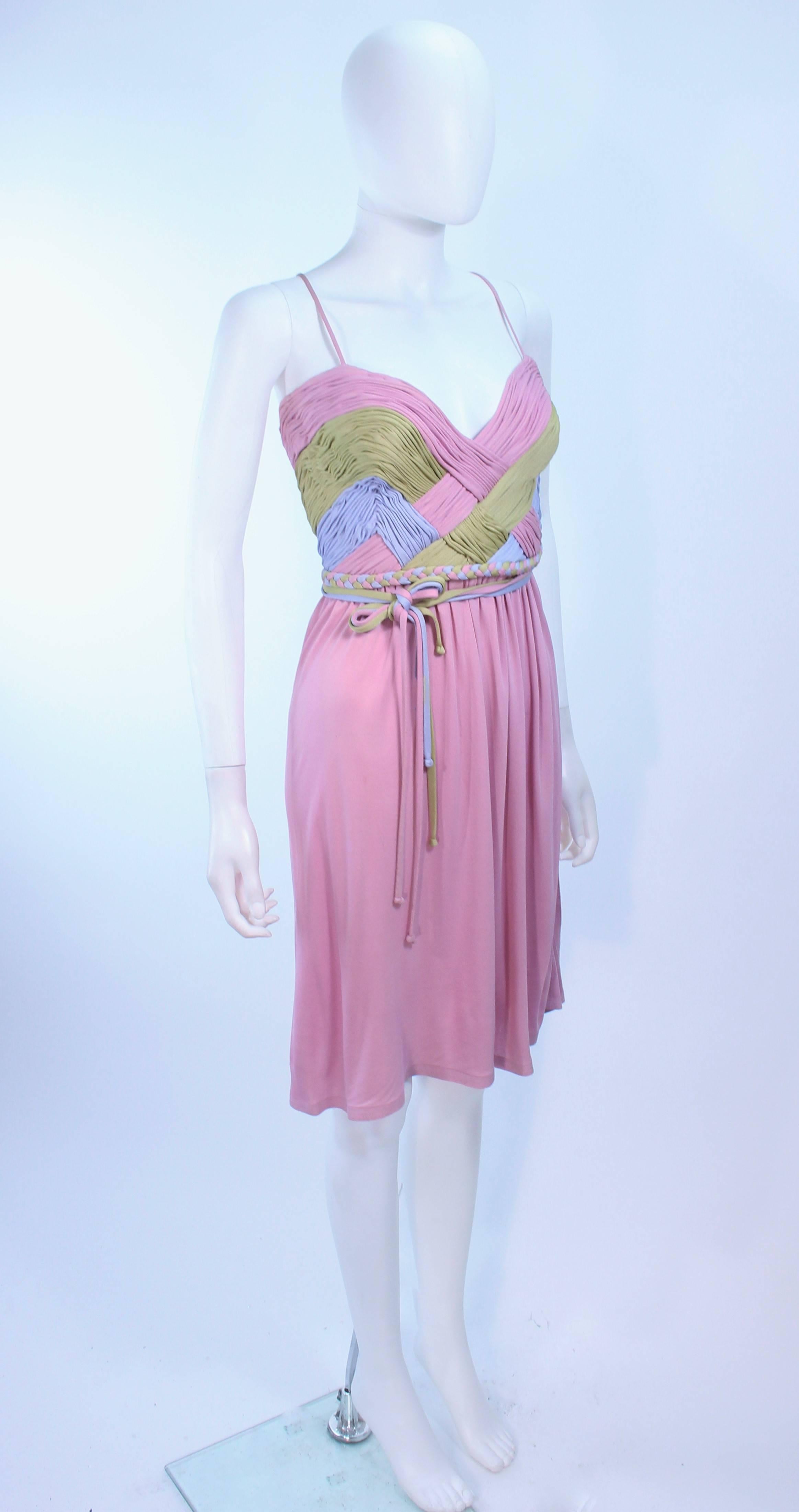 Women's MAGGY REEVES 1970'S Purple and Green Draped Jersey Cocktail Dress Size 2 For Sale
