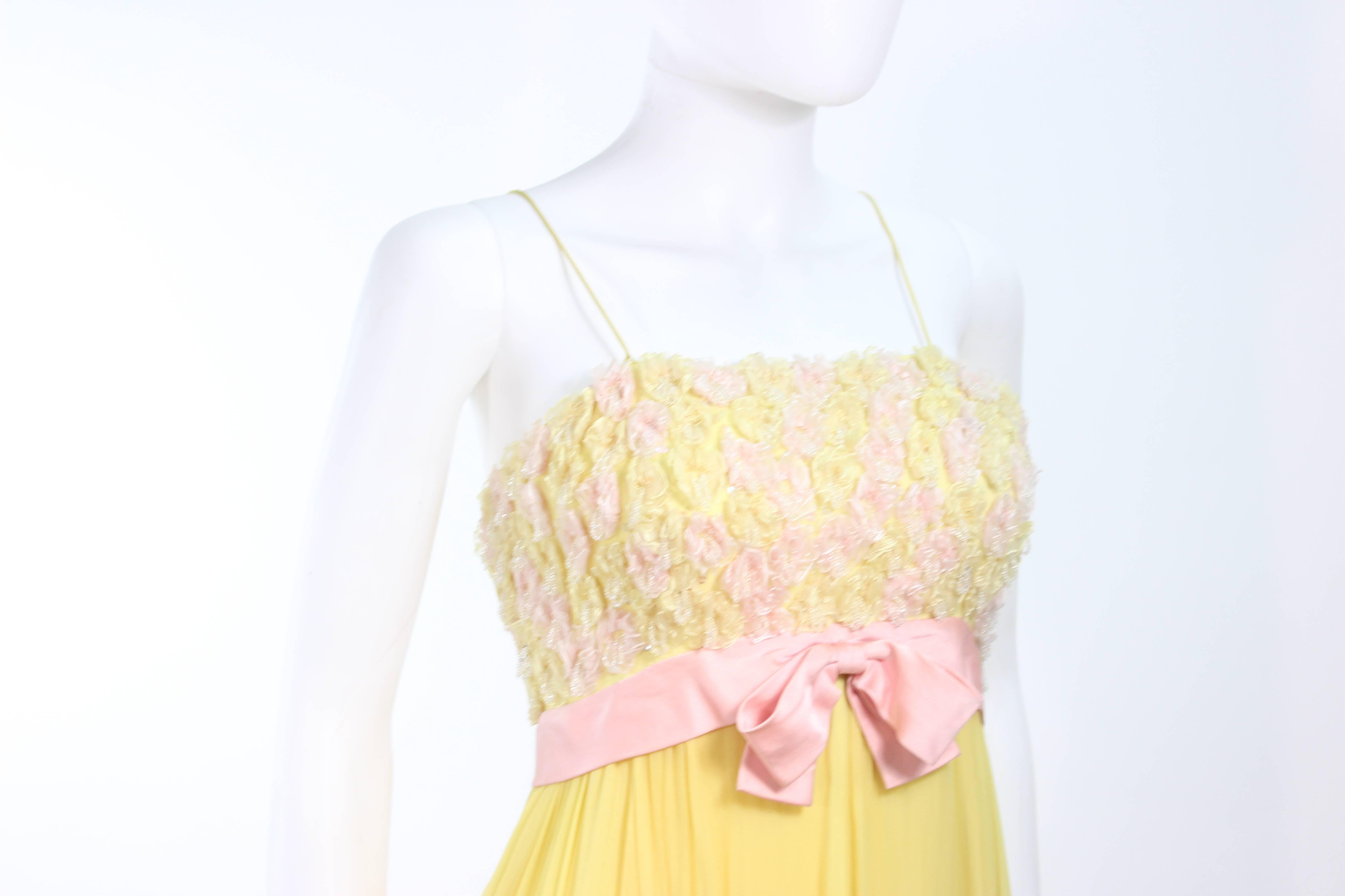 VICTORIA ROYAL Embellished Yellow Silk Gown Size 4 In Excellent Condition For Sale In Los Angeles, CA