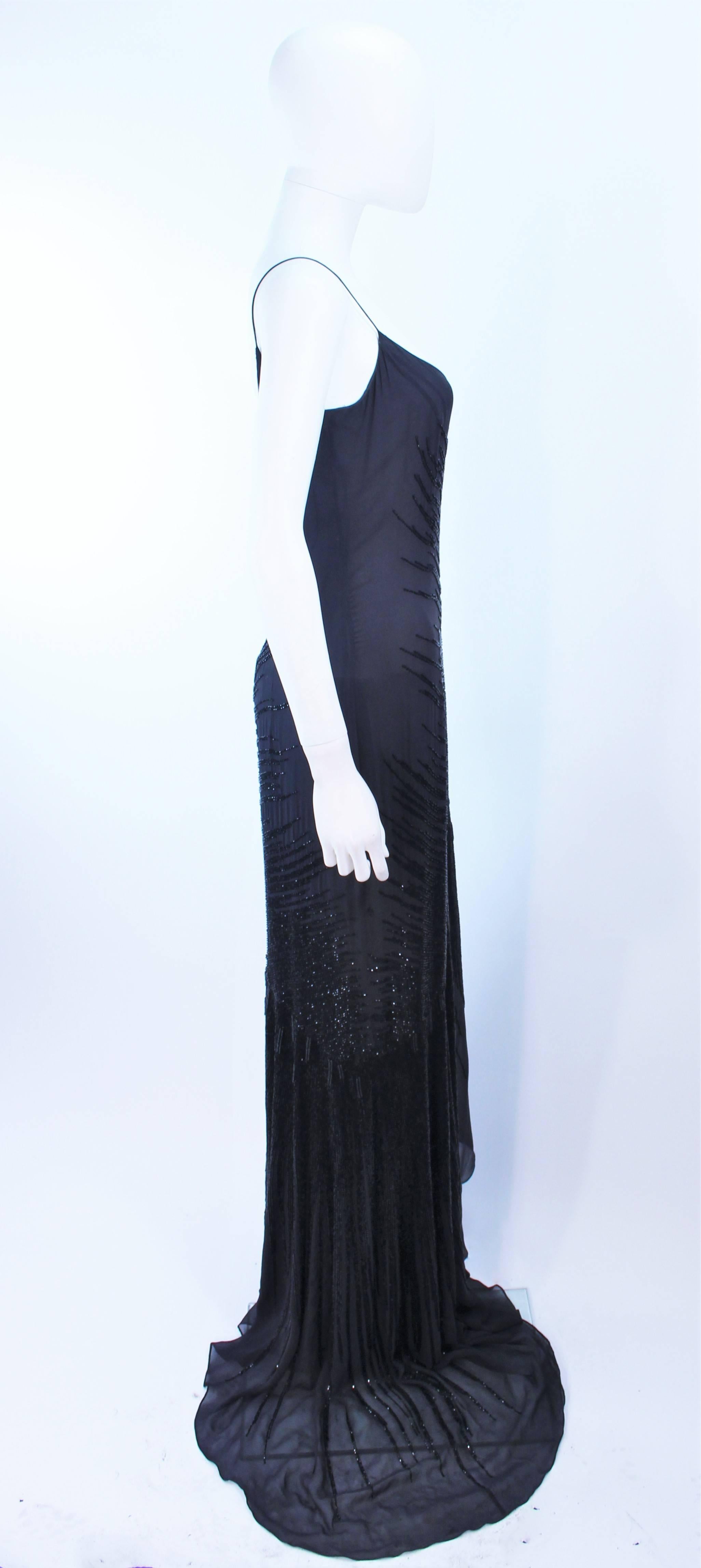 AMANDA WAKELY Black Beaded Silk Chiffon Gown Size 8 For Sale 3