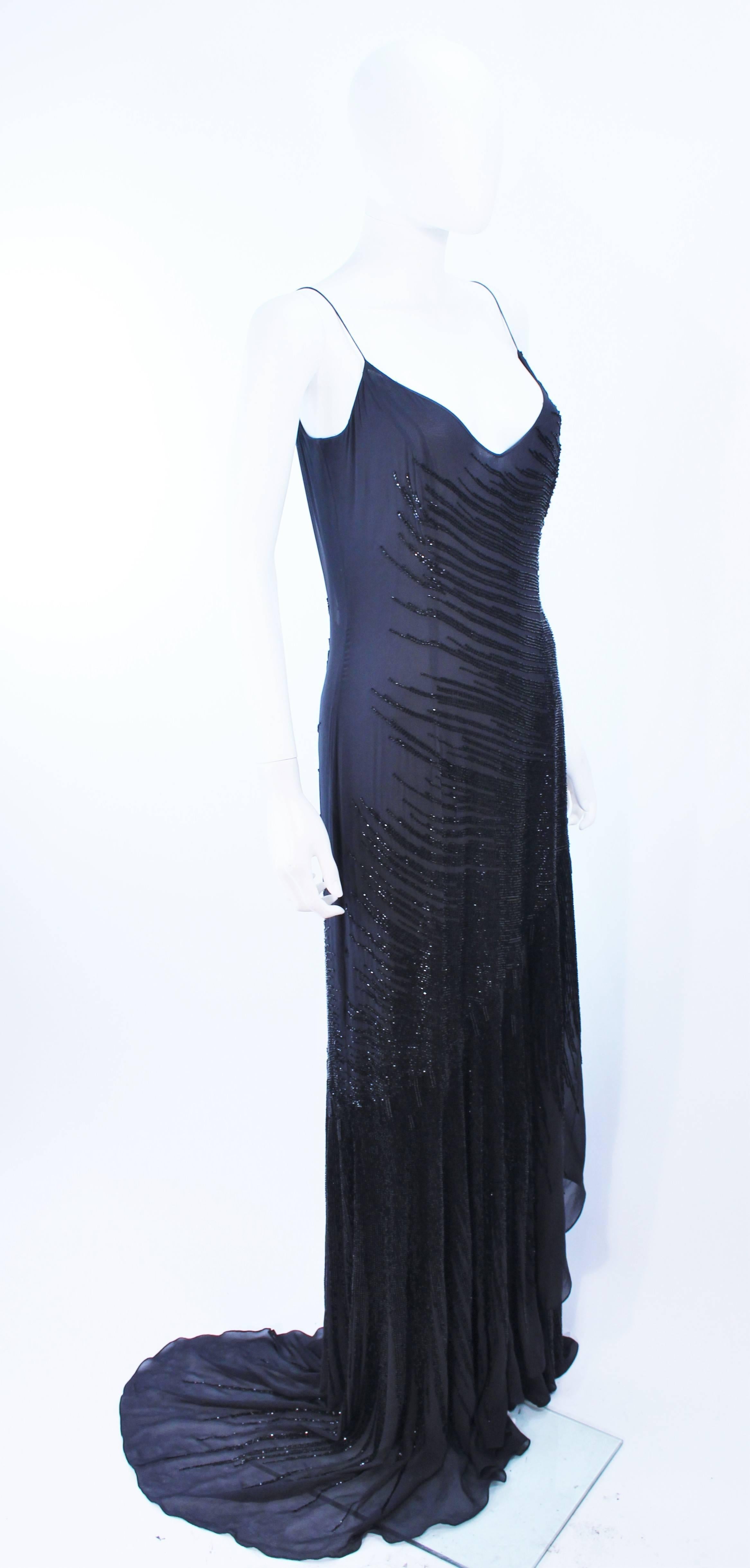 Women's AMANDA WAKELY Black Beaded Silk Chiffon Gown Size 8 For Sale