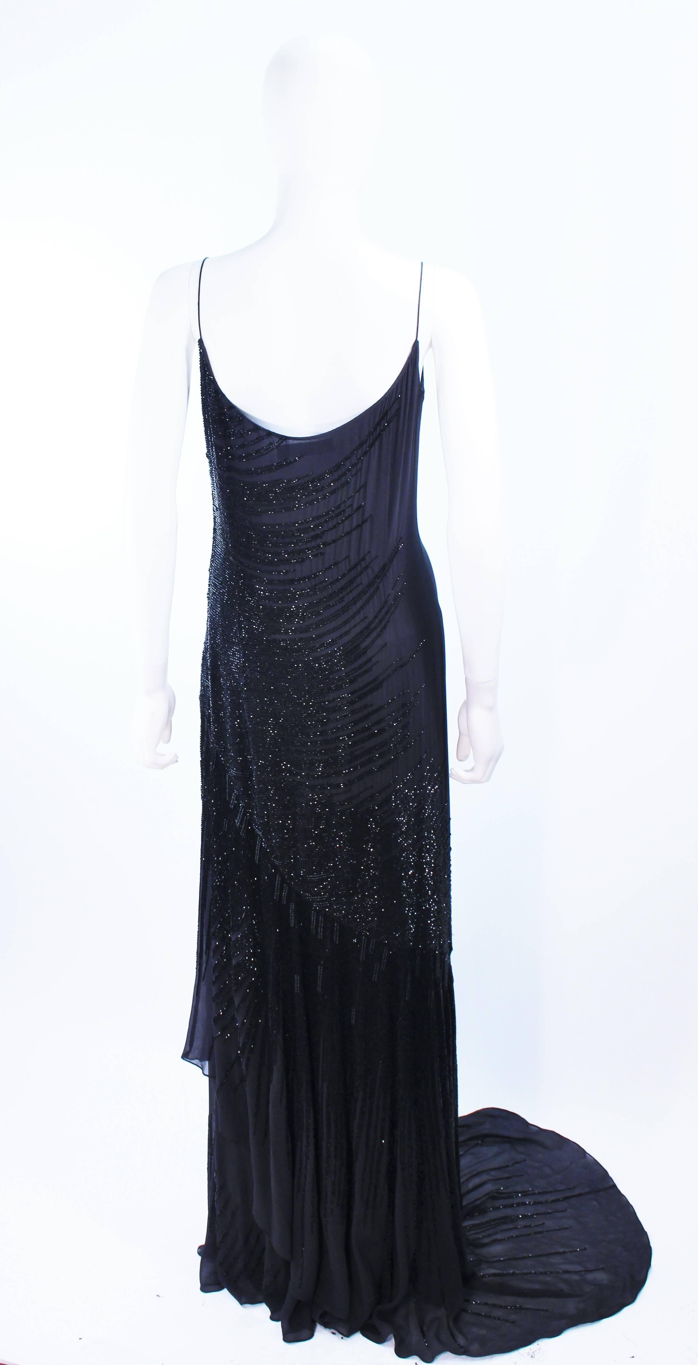 AMANDA WAKELY Black Beaded Silk Chiffon Gown Size 8 For Sale 4