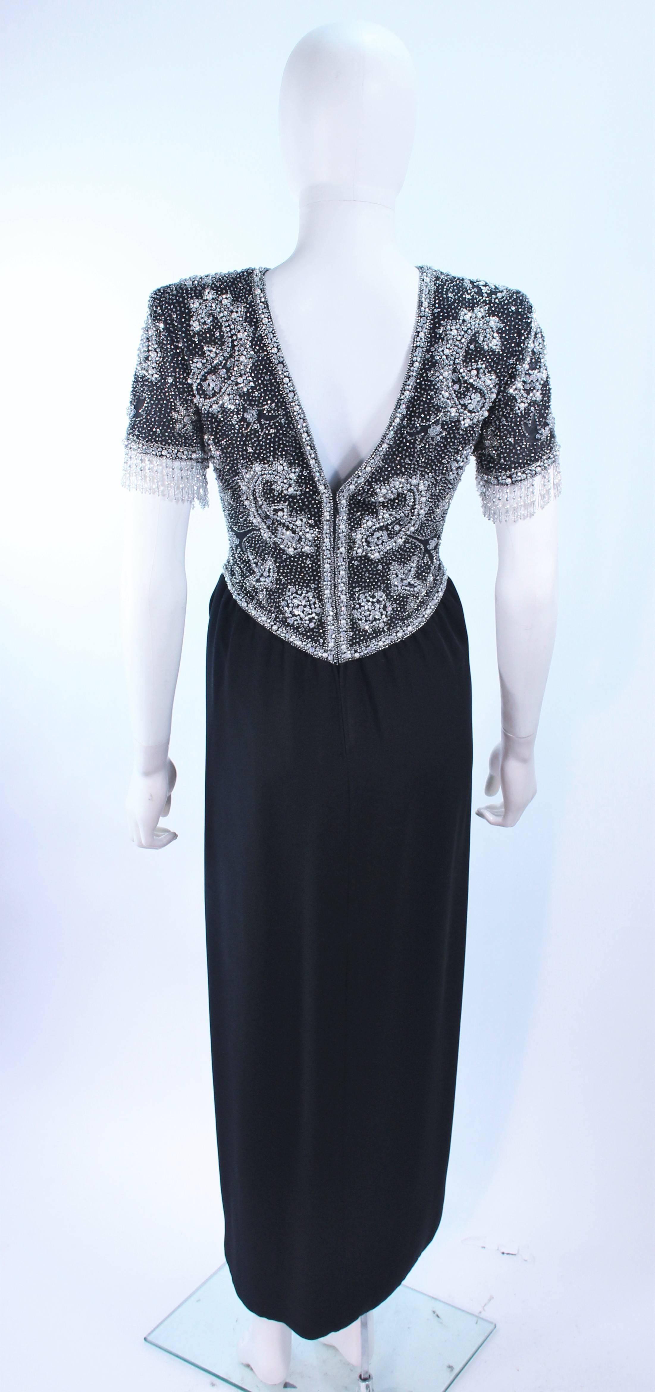 VICTORIA ROYAL Silver and Black Beaded Gown Size 6 8 For Sale 4