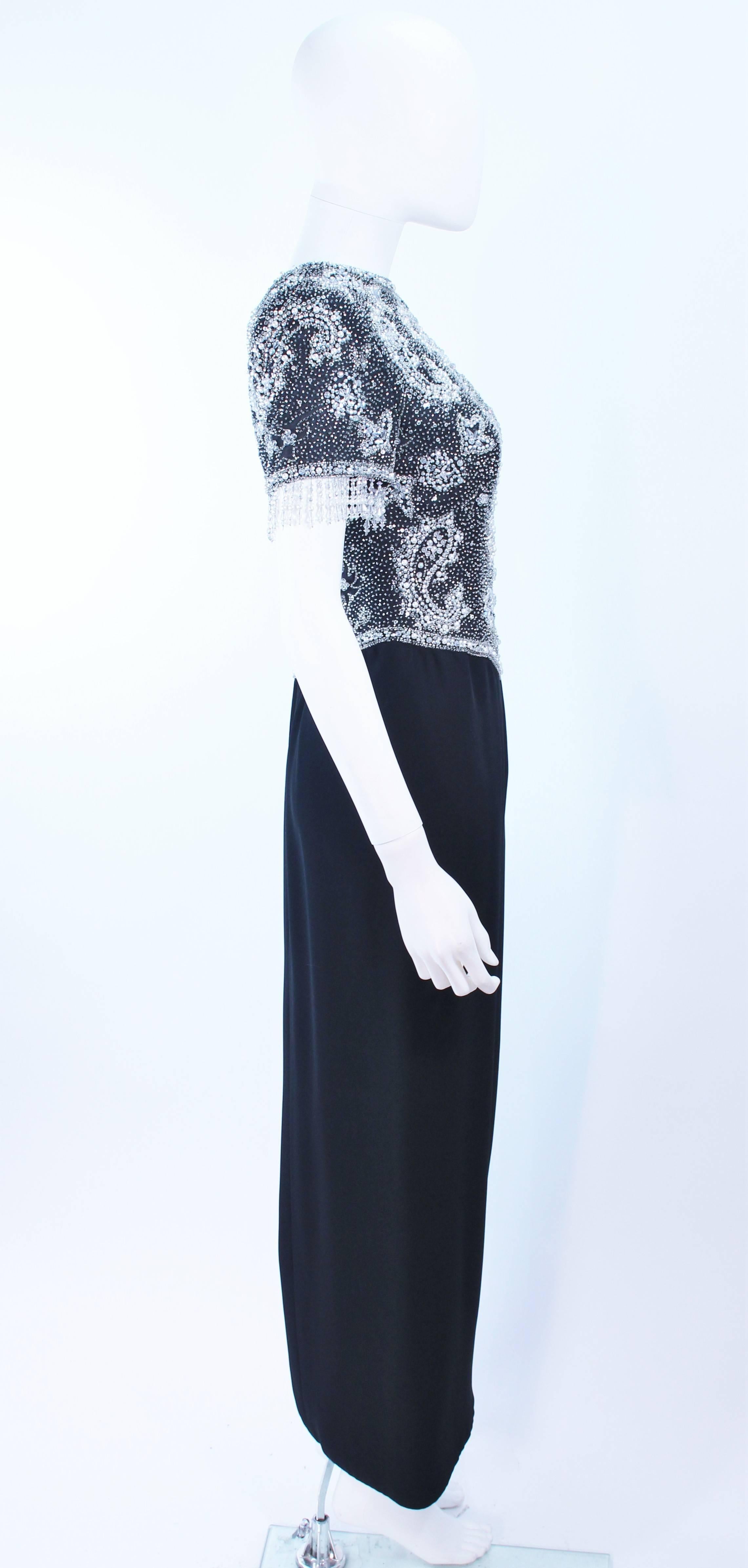 VICTORIA ROYAL Silver and Black Beaded Gown Size 6 8 For Sale 3