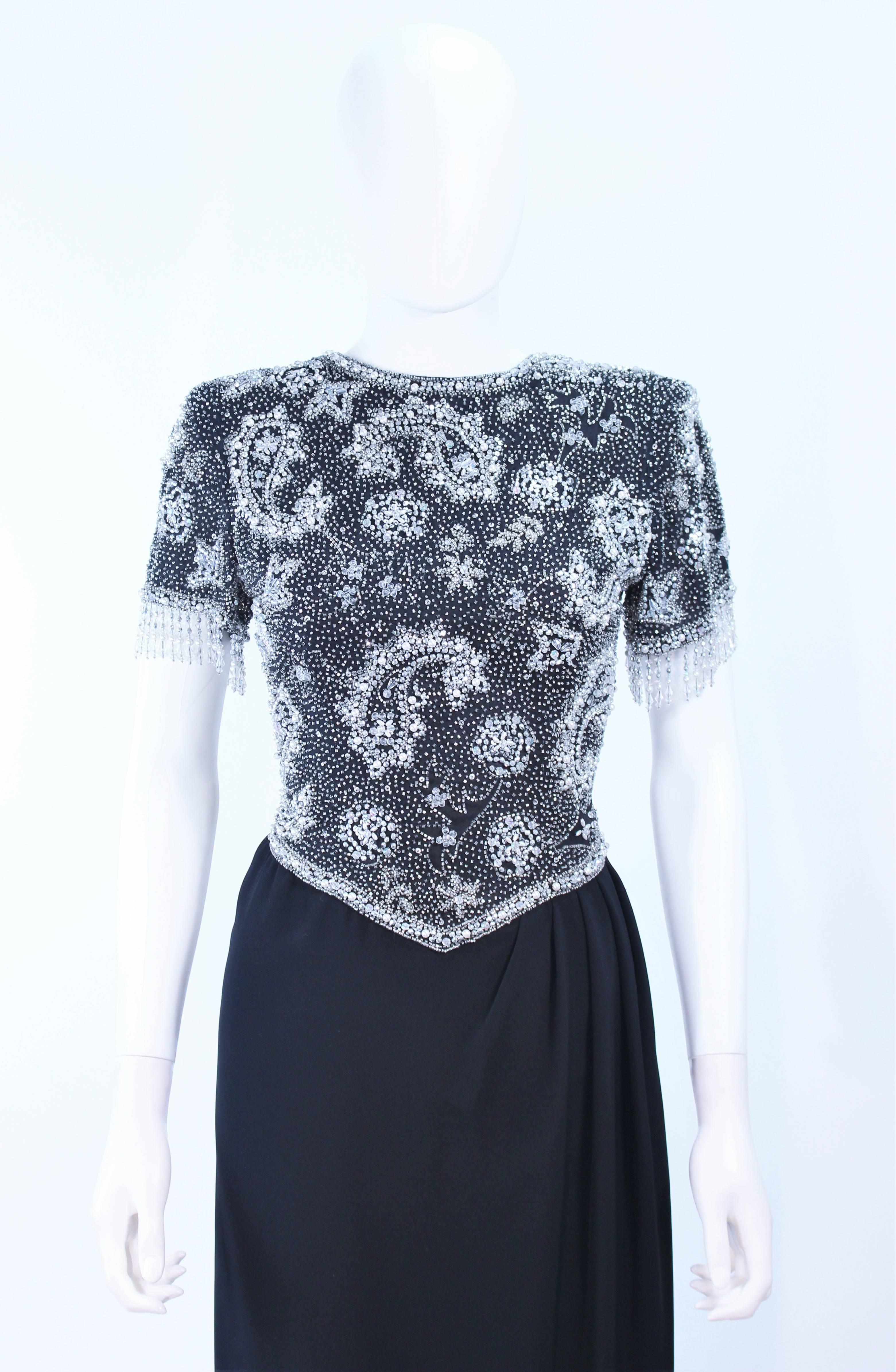 VICTORIA ROYAL Silver and Black Beaded Gown Size 6 8 In Excellent Condition For Sale In Los Angeles, CA