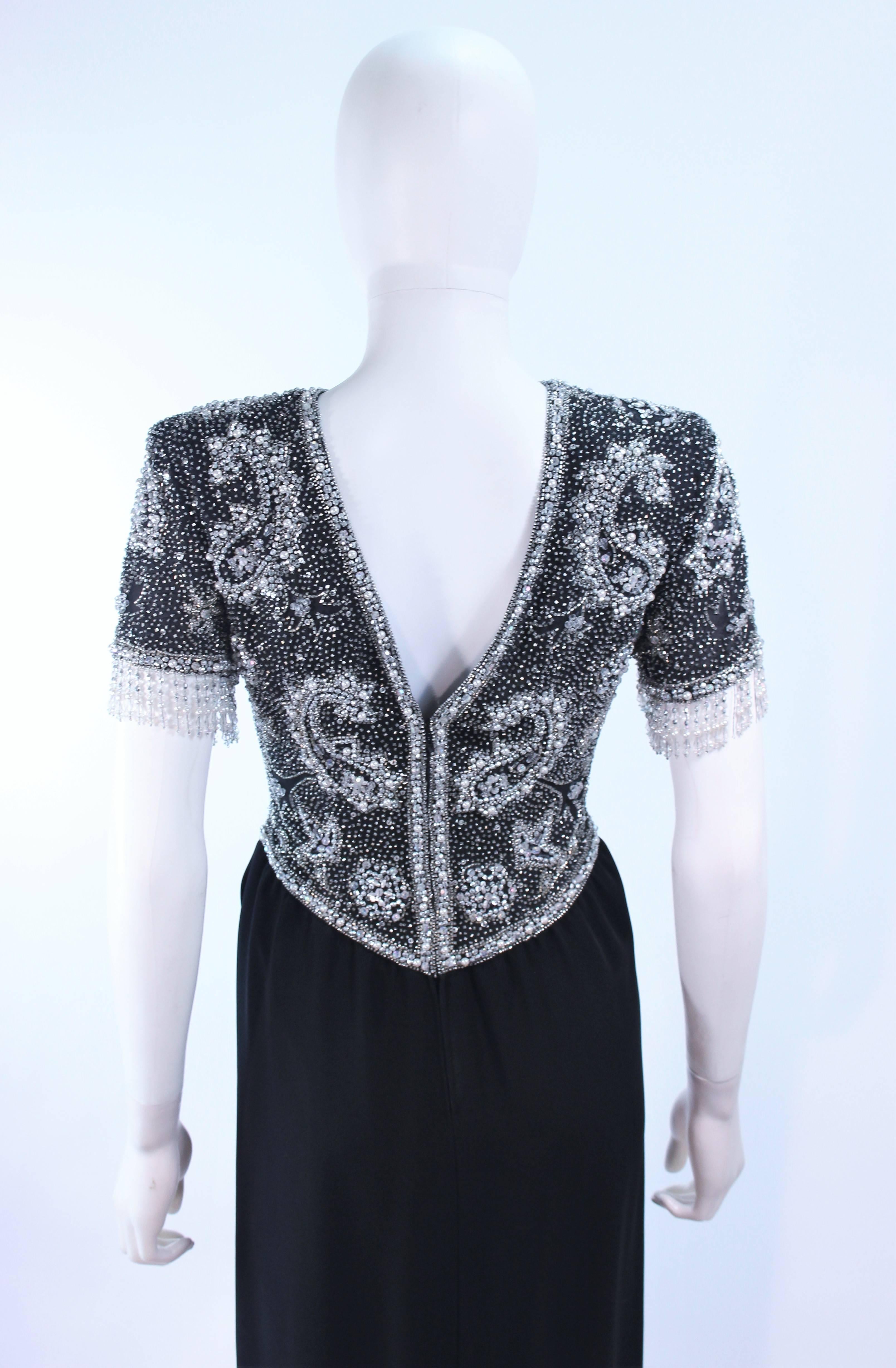 VICTORIA ROYAL Silver and Black Beaded Gown Size 6 8 For Sale 5