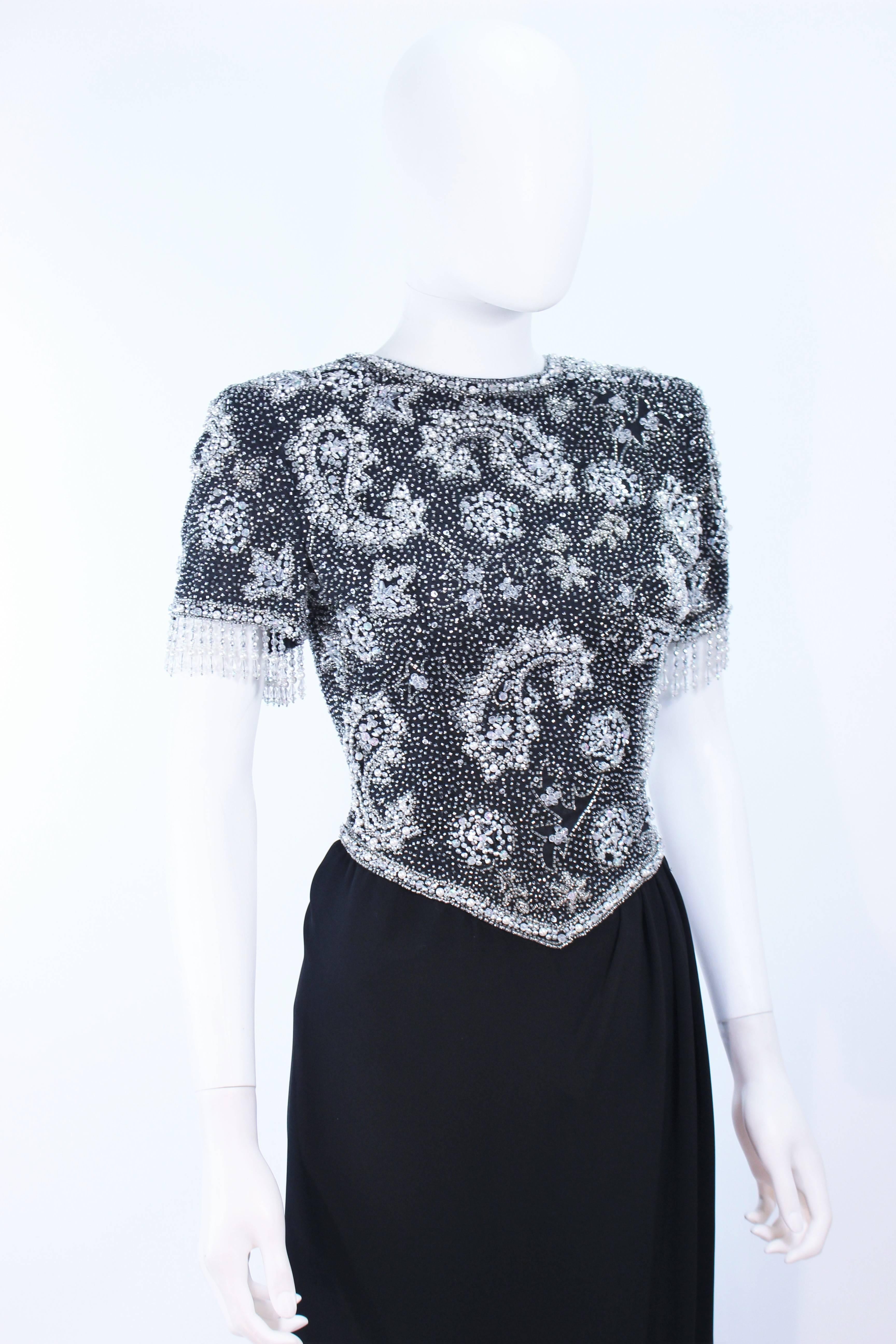 VICTORIA ROYAL Silver and Black Beaded Gown Size 6 8 For Sale 1