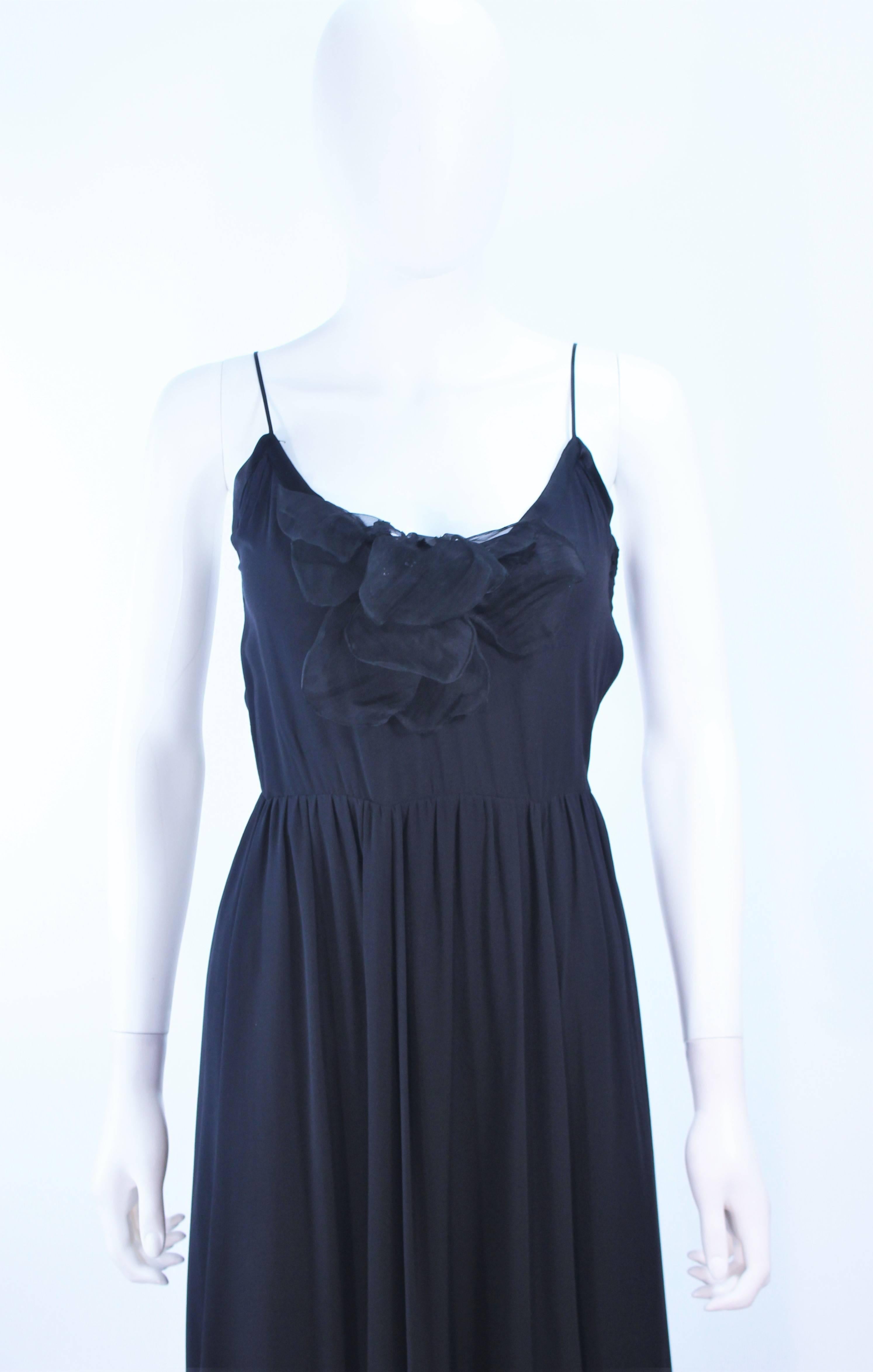 MAGGY REEVES Black Silk Chiffon Cocktail Dress with Floral & Lace Accent Size 2  In Excellent Condition For Sale In Los Angeles, CA