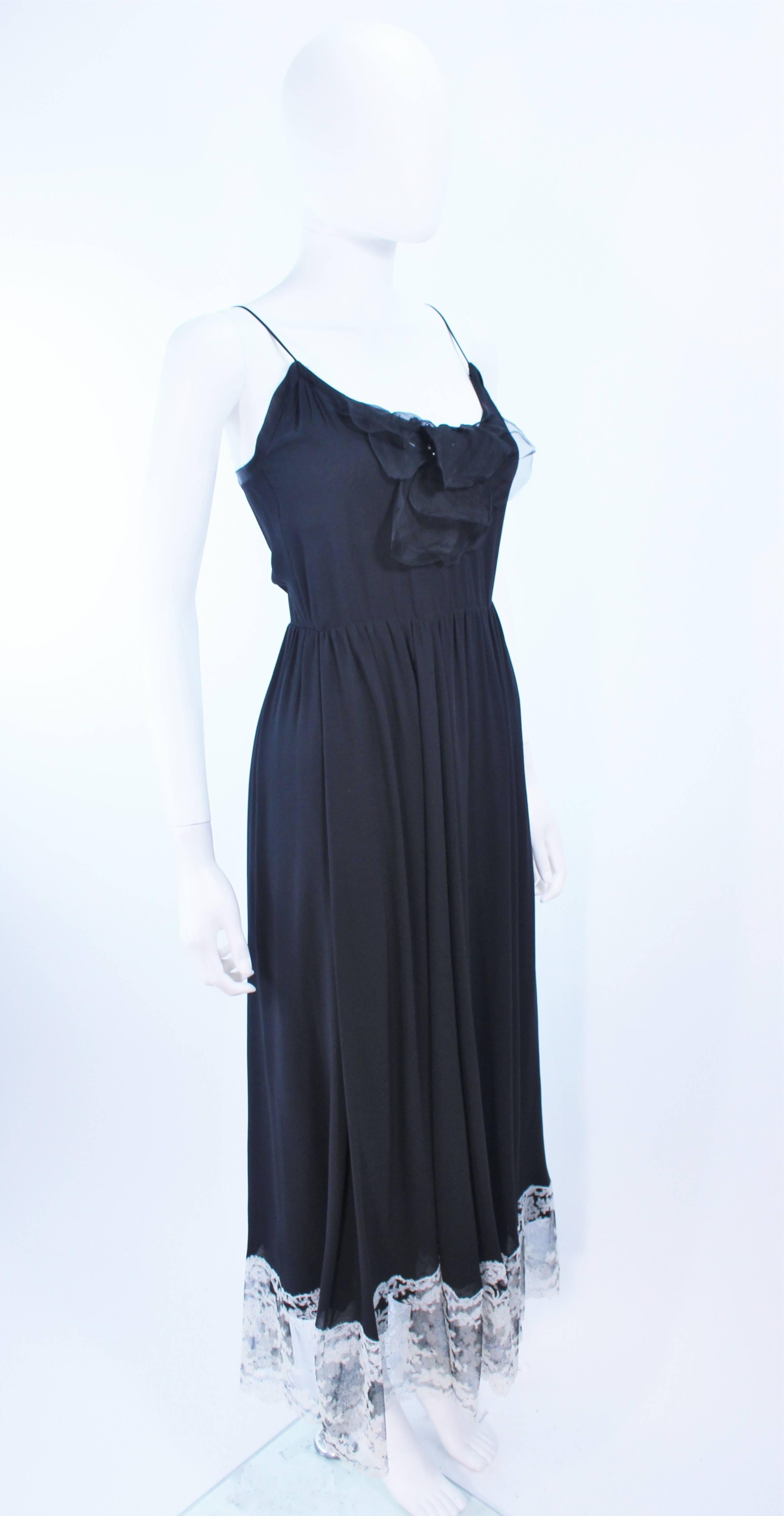 MAGGY REEVES Black Silk Chiffon Cocktail Dress with Floral & Lace Accent Size 2  For Sale 1