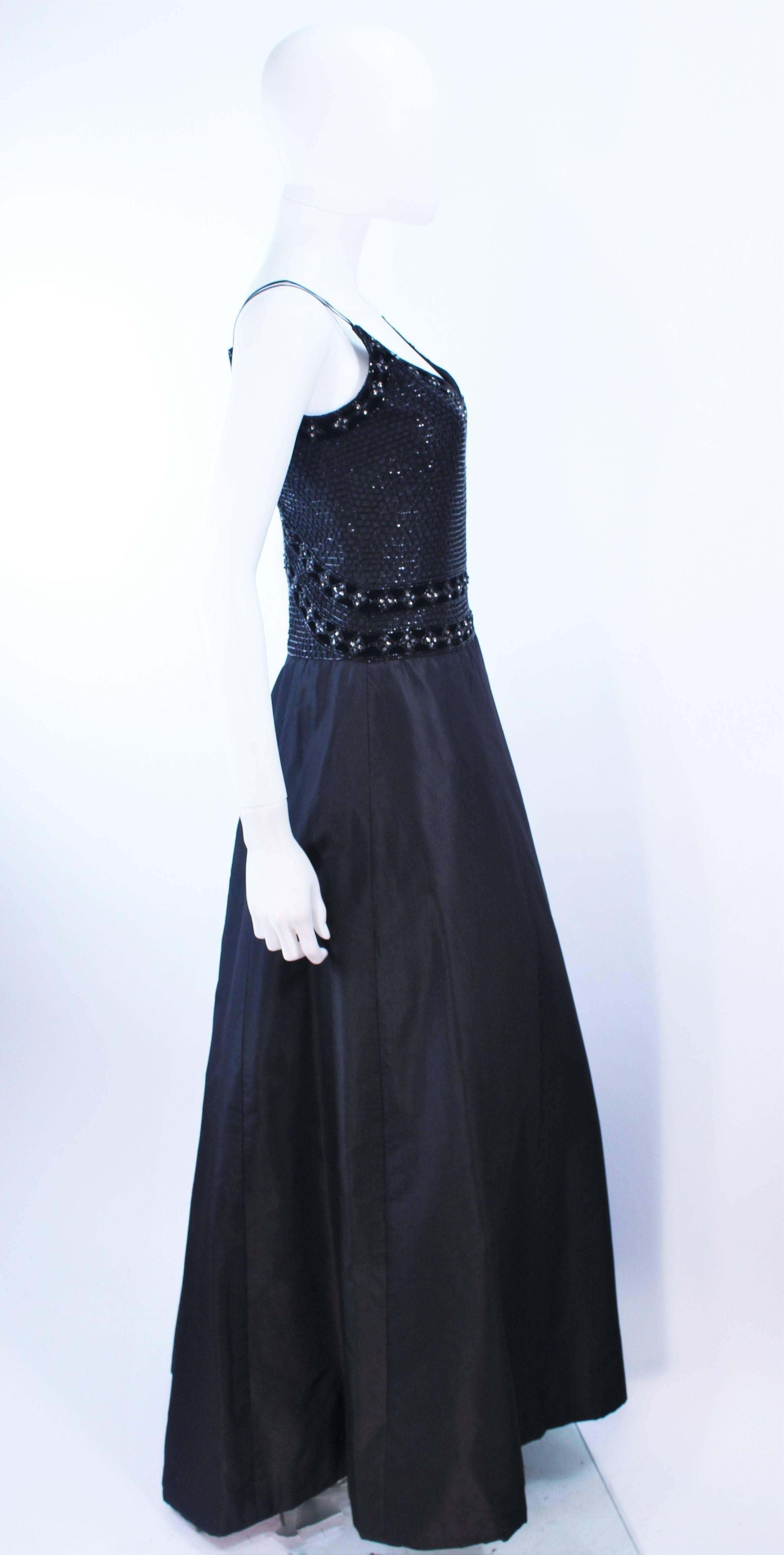 BADLEY MISCHKA Black Satin Beaded Gown with Rhinestone Accents Size 4  For Sale 1