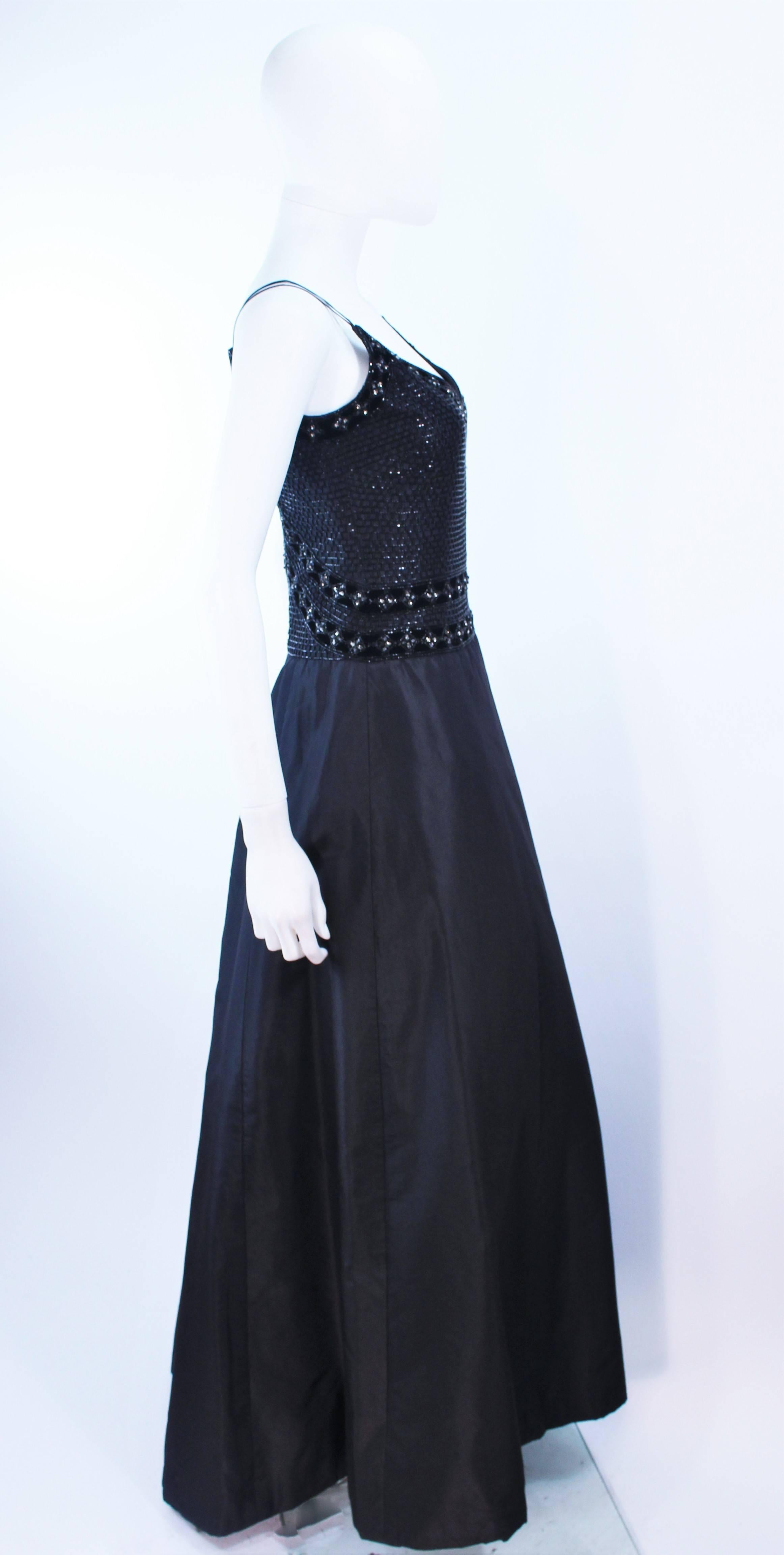 BADLEY MISCHKA Black Satin Beaded Gown with Rhinestone Accents Size 4 For Sale 1