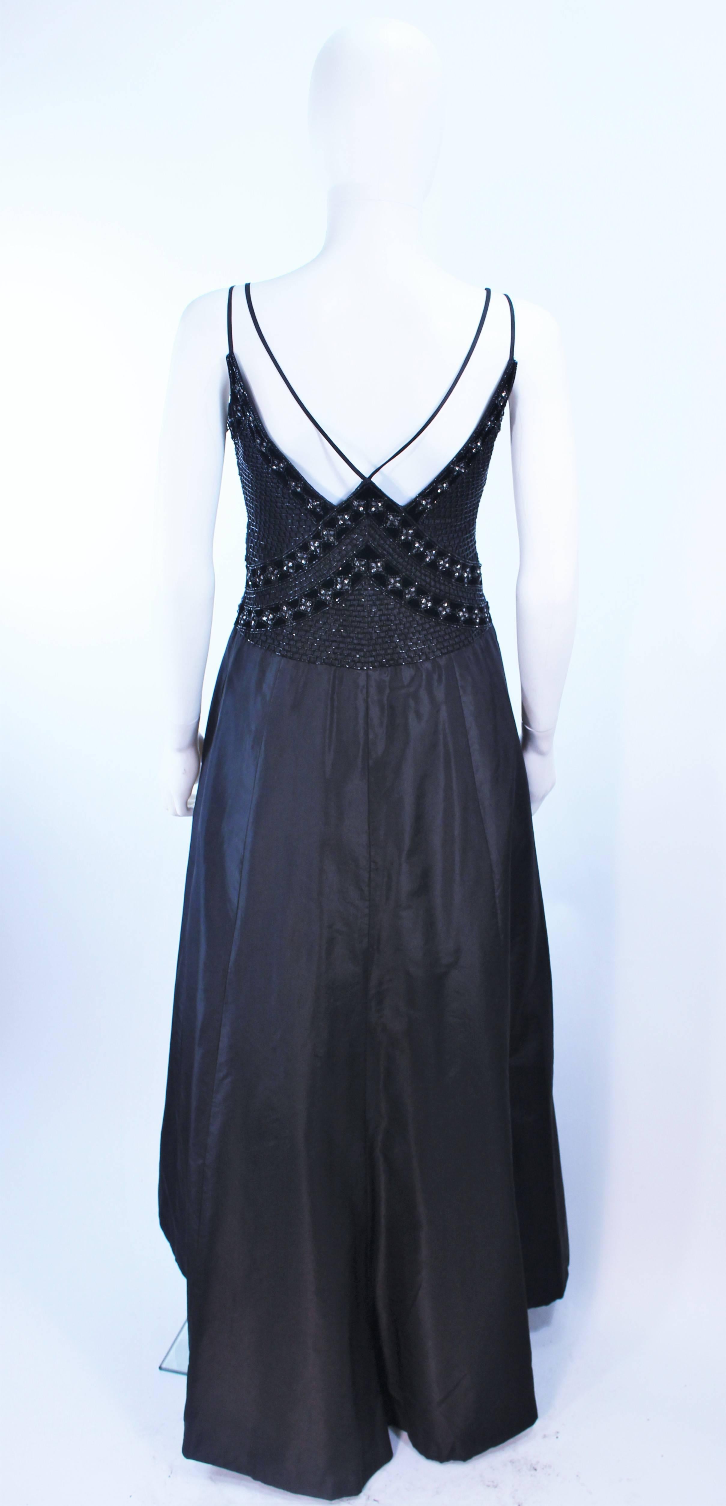 BADLEY MISCHKA Black Satin Beaded Gown with Rhinestone Accents Size 4  For Sale 2