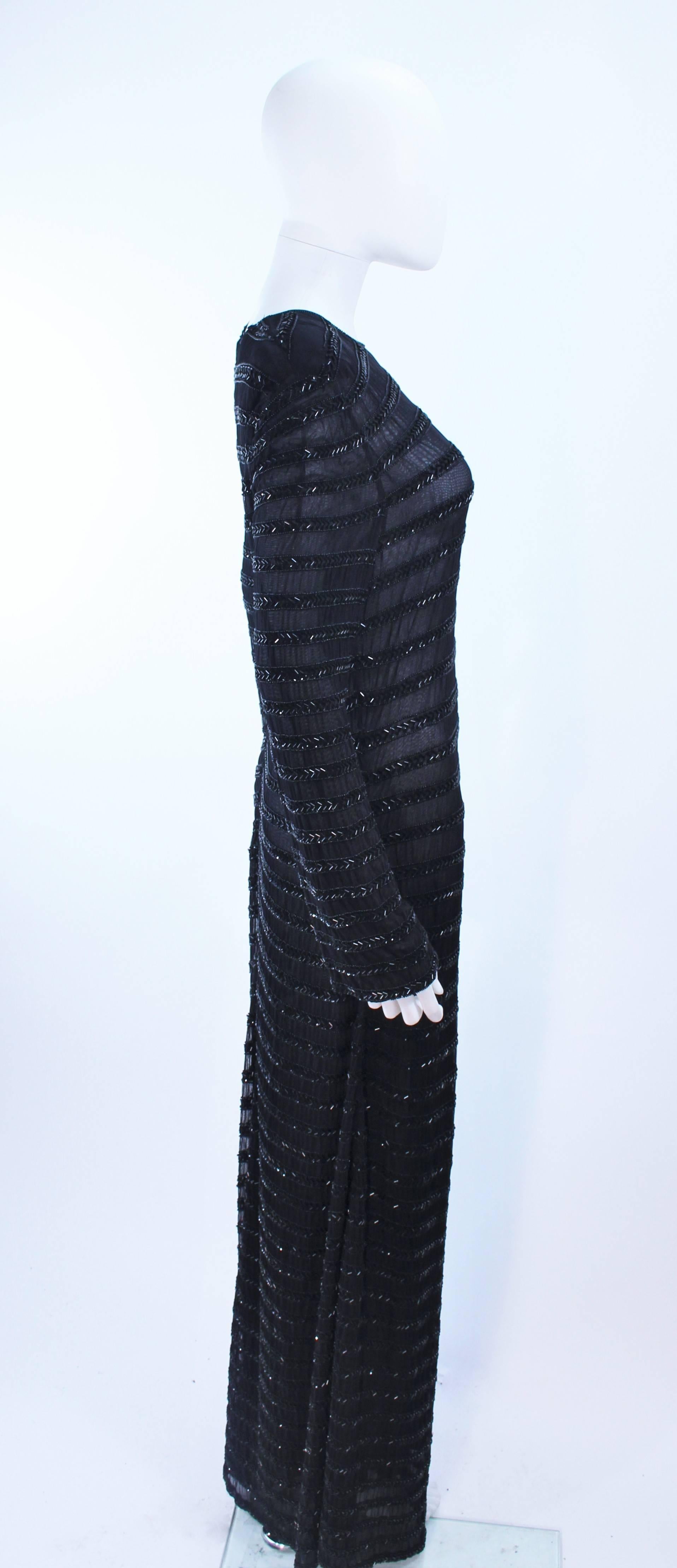 GIORGIO ARMANI Black Beaded Sheer Mesh Gown Size 42 In Excellent Condition For Sale In Los Angeles, CA
