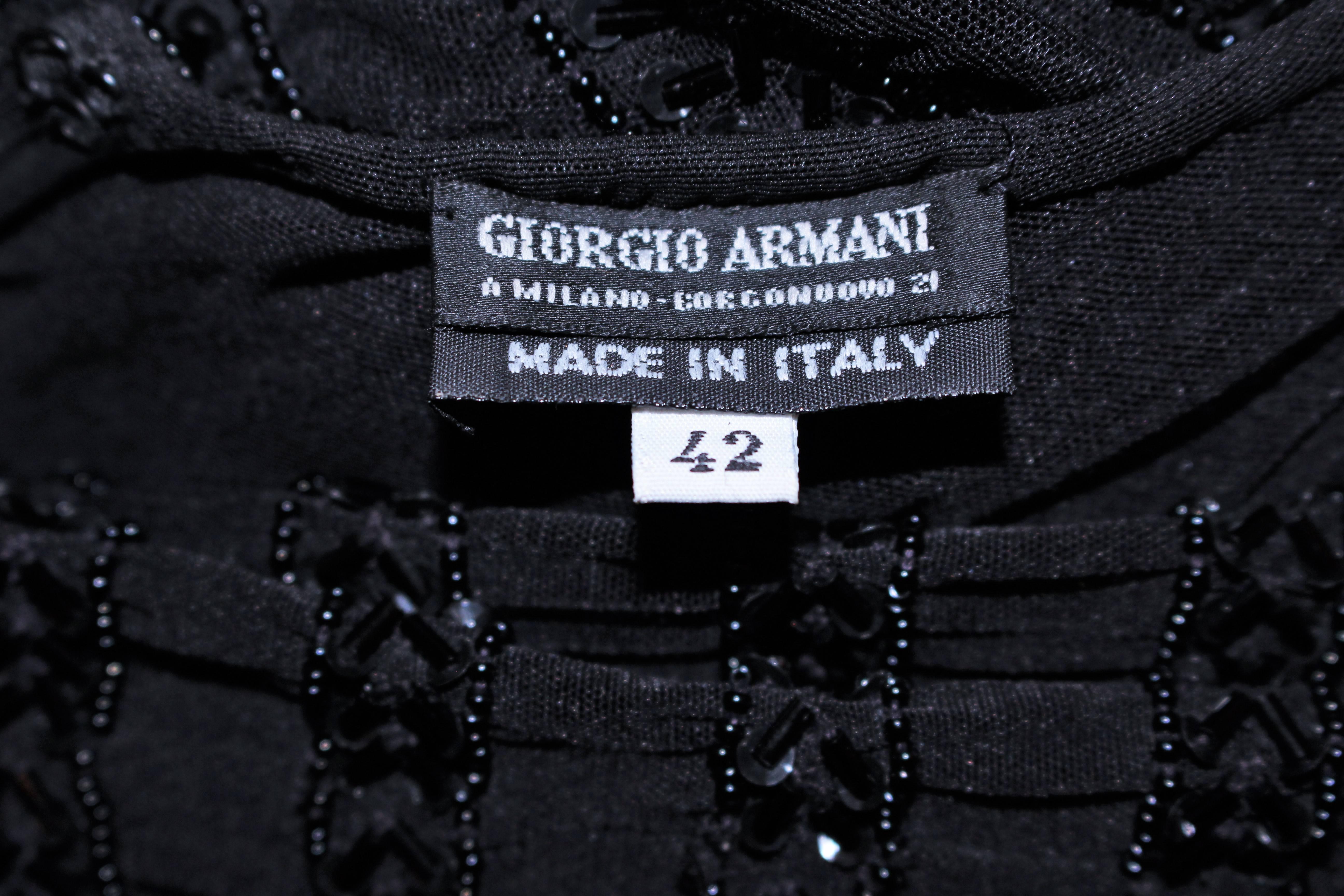 GIORGIO ARMANI - Robe en maille transparente perlée noire, taille 42 en vente 3