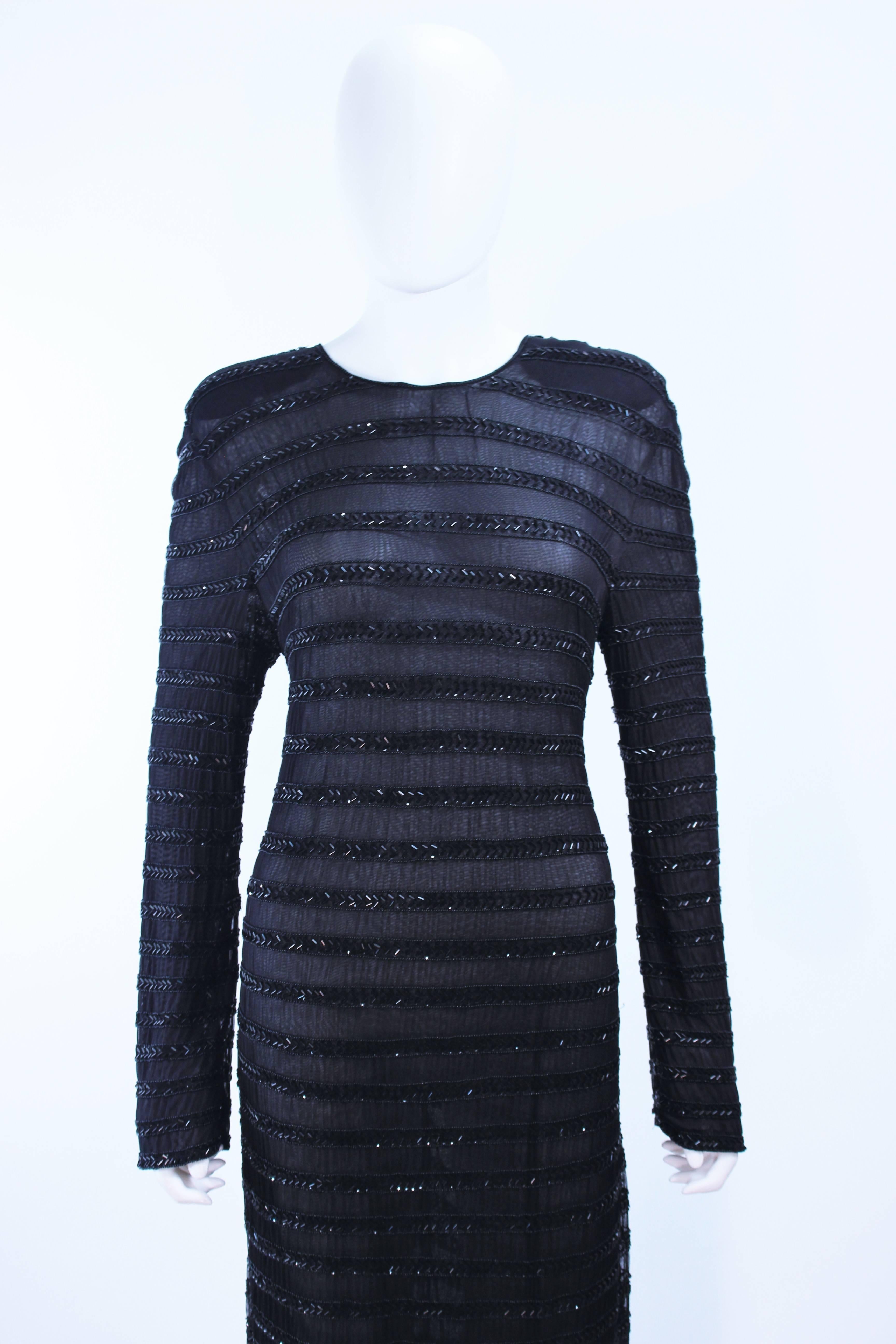 Noir GIORGIO ARMANI - Robe en maille transparente perlée noire, taille 42 en vente