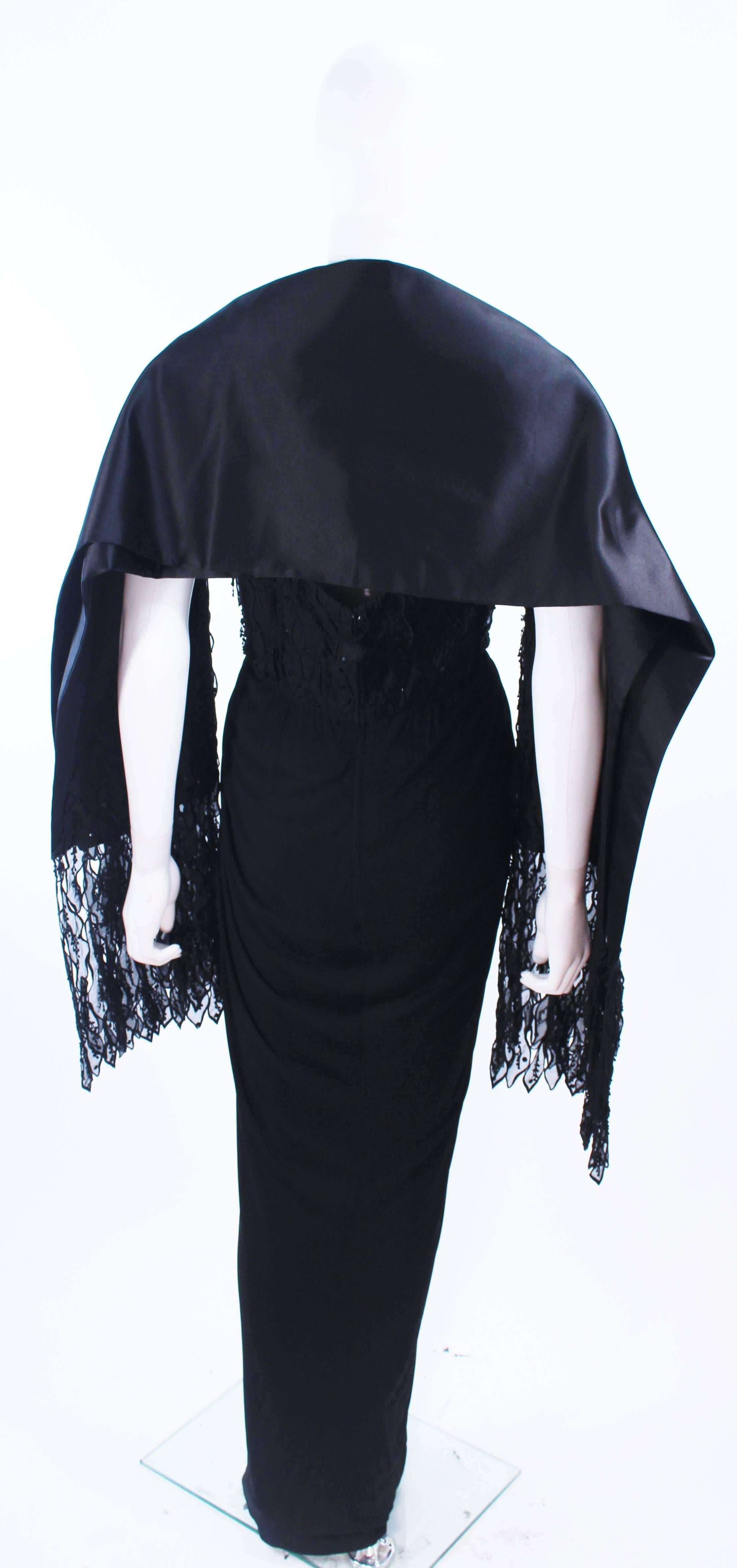 Vintage 1960's Black Silk Jersey Gown with Floral Applique & Rhinestones Size 4 For Sale 4