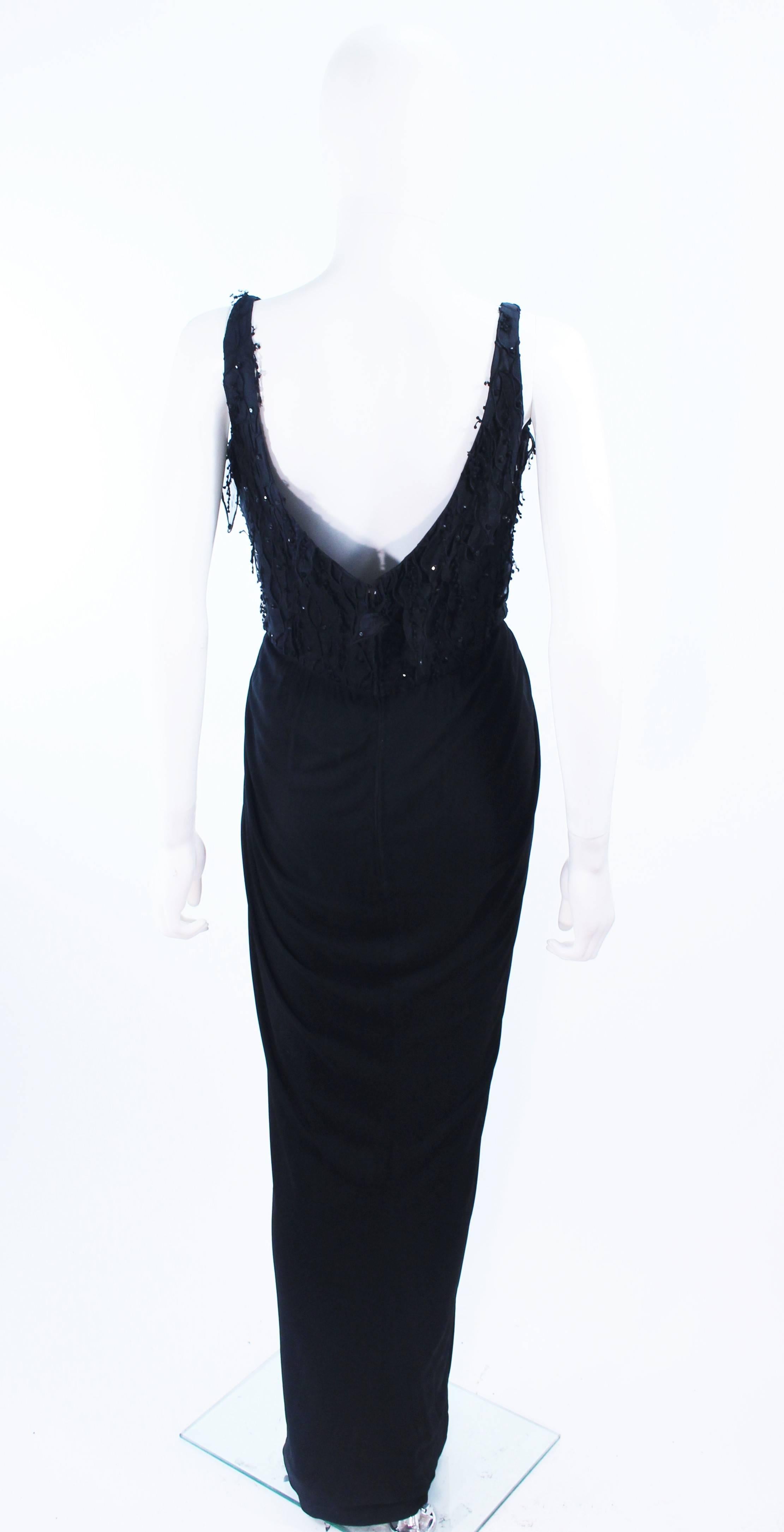 Vintage 1960's Black Silk Jersey Gown with Floral Applique & Rhinestones Size 4 For Sale 6