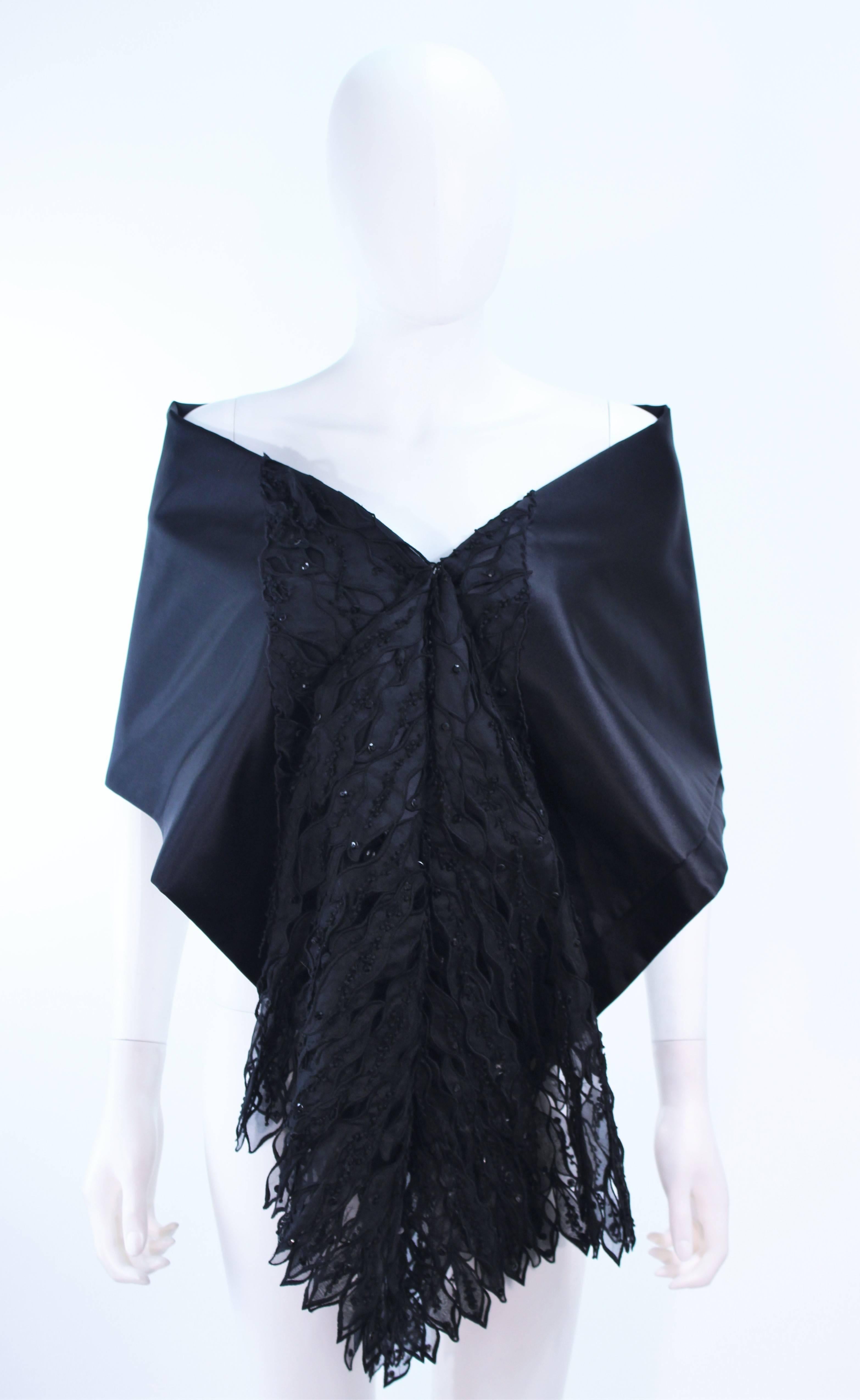 Vintage 1960's Black Silk Jersey Gown with Floral Applique & Rhinestones Size 4 For Sale 5