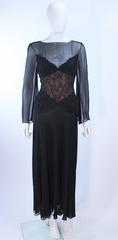 BILL BLASS Black Lace Chiffon Gown with Nude Underlay Size 10 12