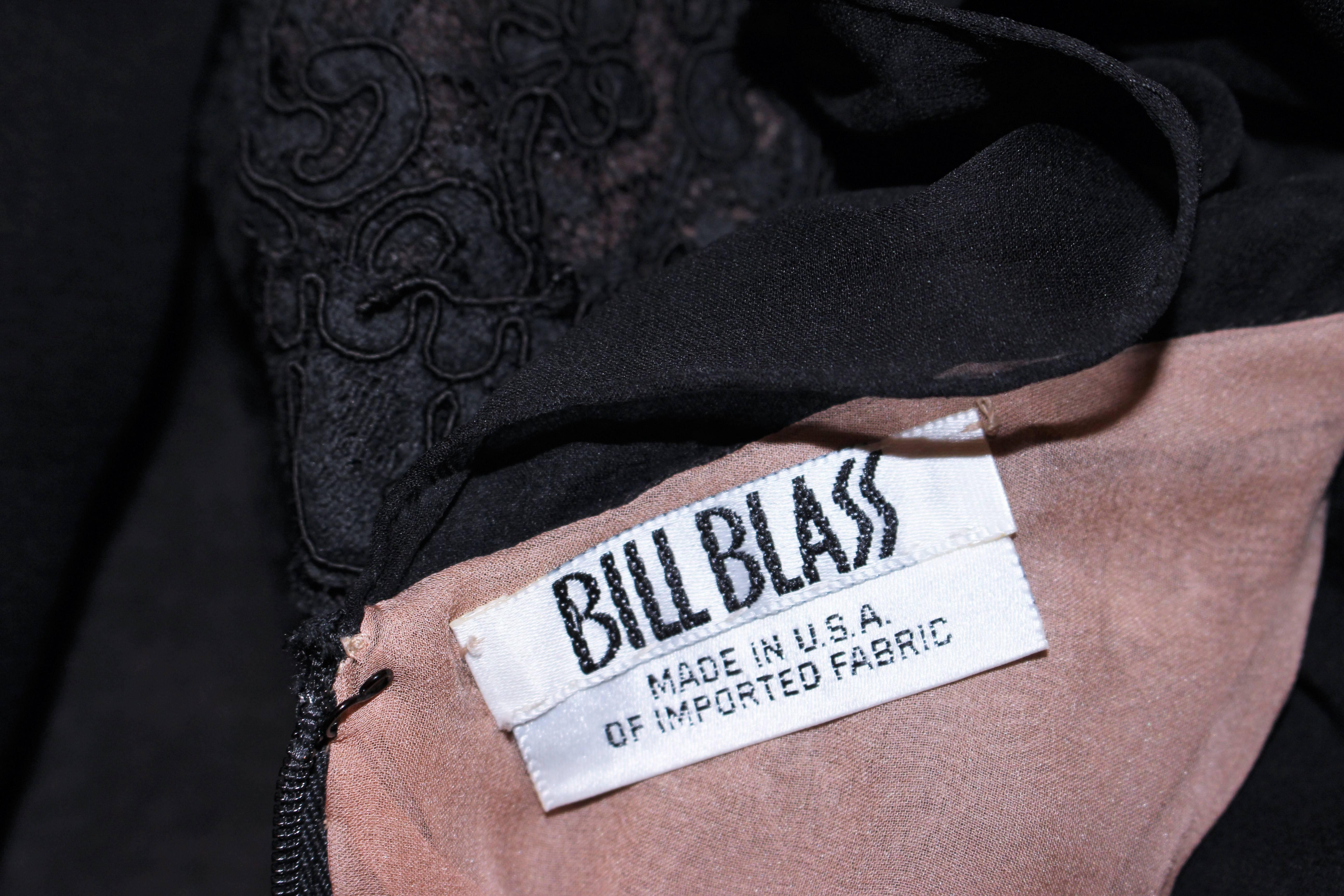 BILL BLASS Black Lace Chiffon Gown with Nude Underlay Size 10 12 For Sale 6