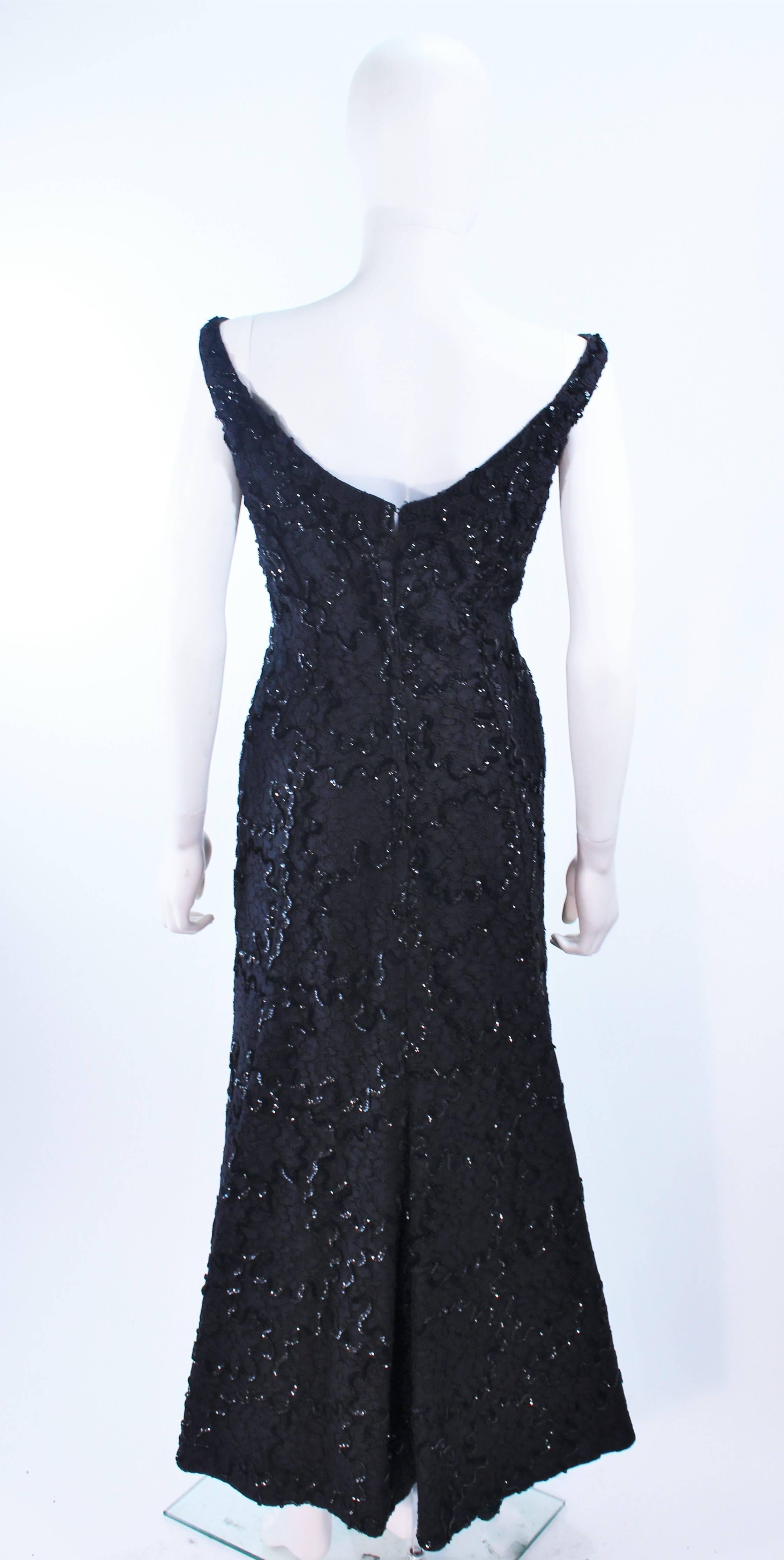 Vintage 1960's Black Sequin Lace Gown Size 10 For Sale 5