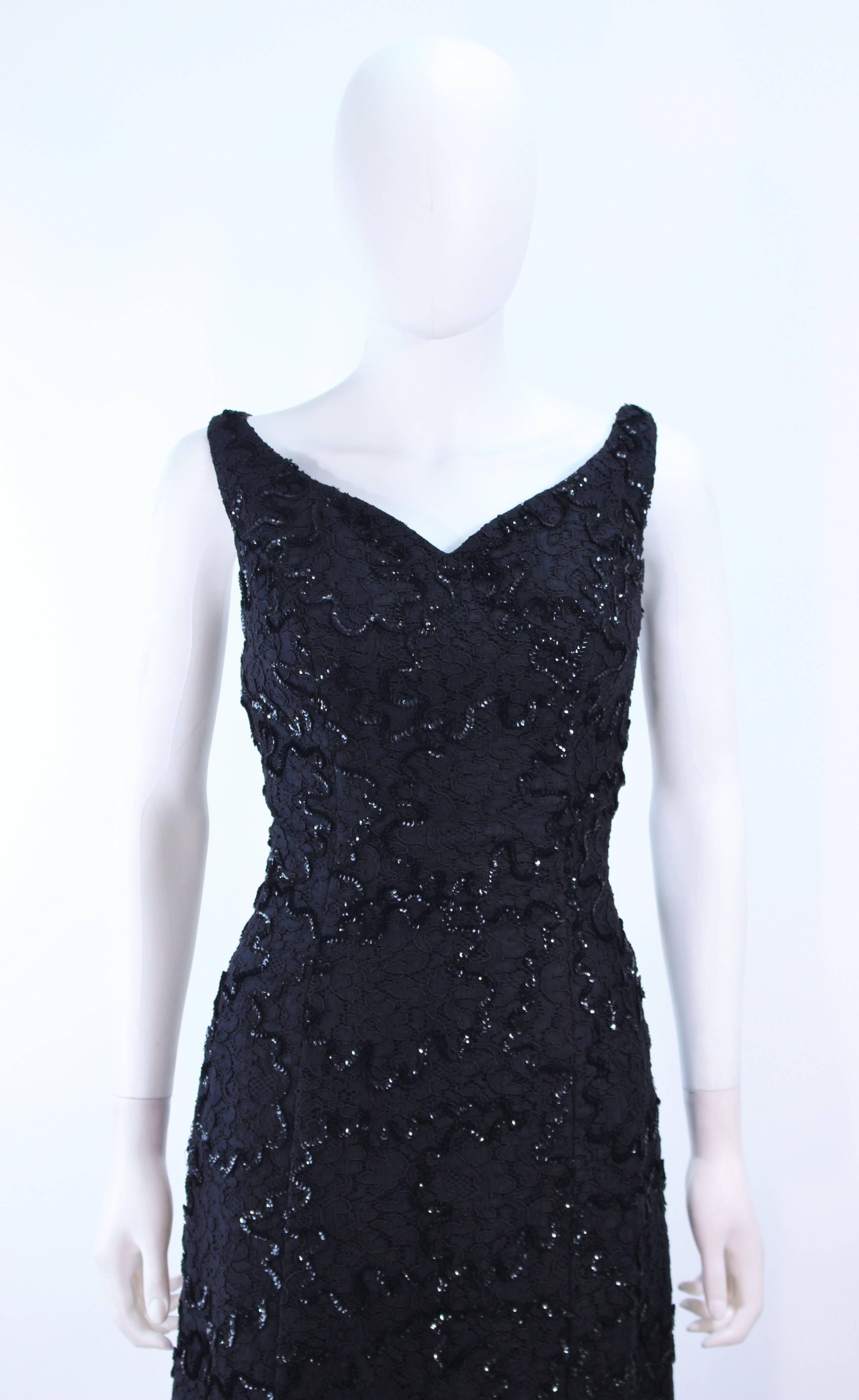 Vintage 1960's Black Sequin Lace Gown Size 10 In Excellent Condition For Sale In Los Angeles, CA