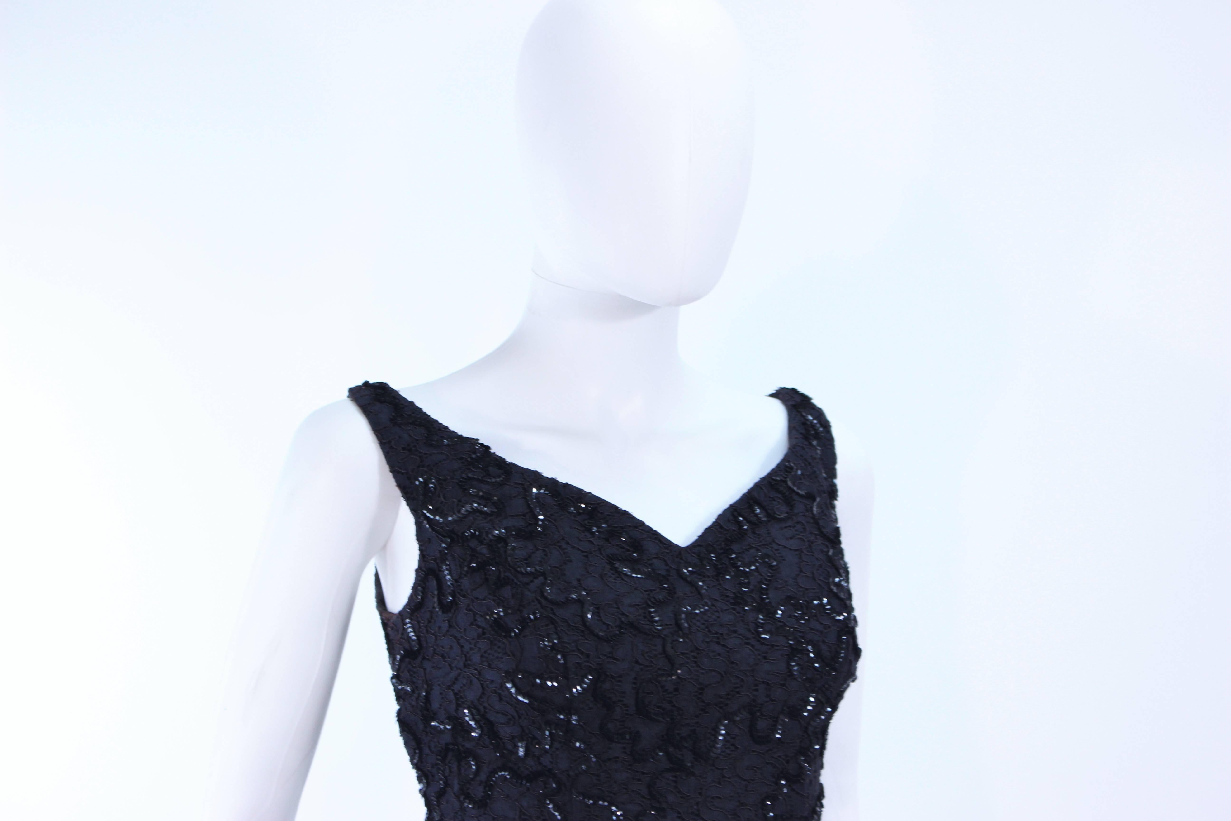 Vintage 1960's Black Sequin Lace Gown Size 10 For Sale 3