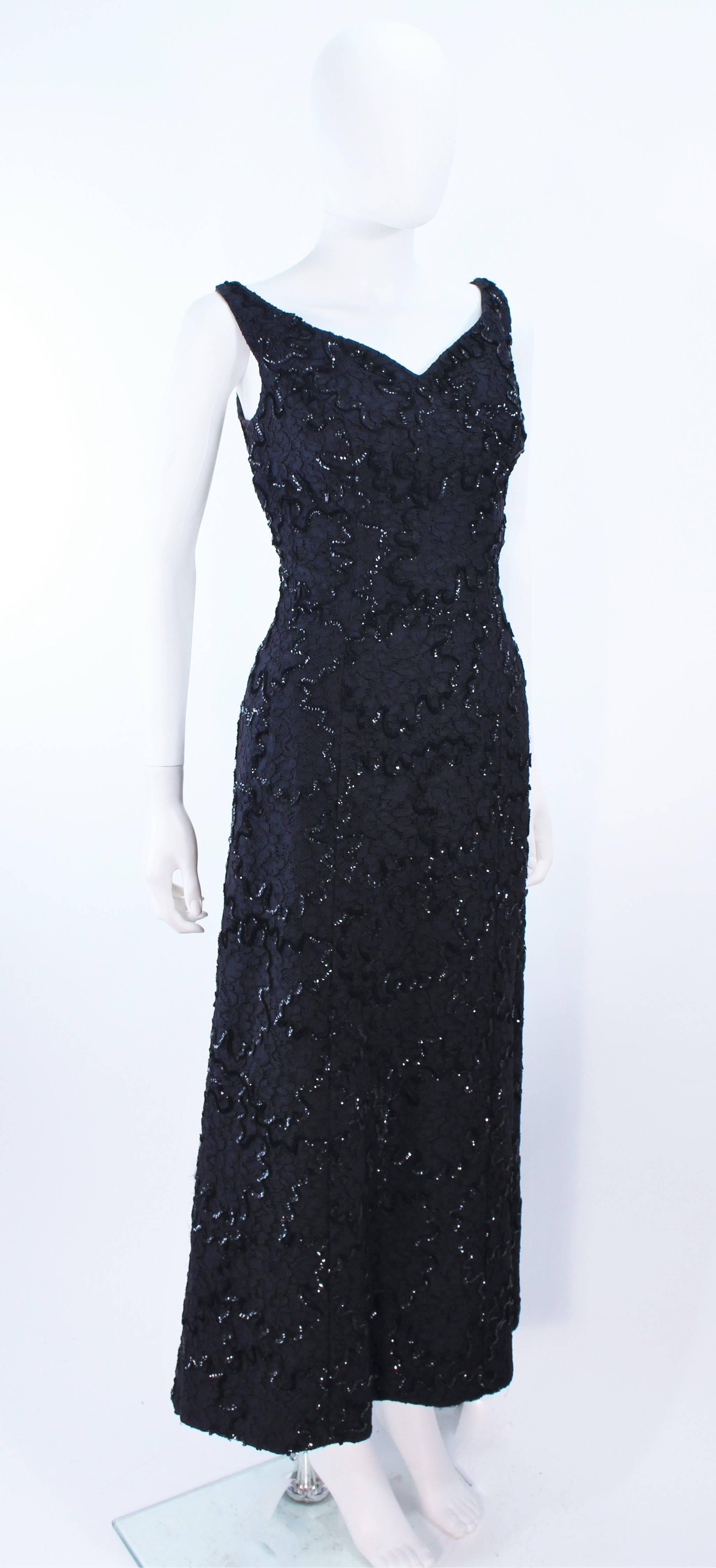 Vintage 1960's Black Sequin Lace Gown Size 10 For Sale 1