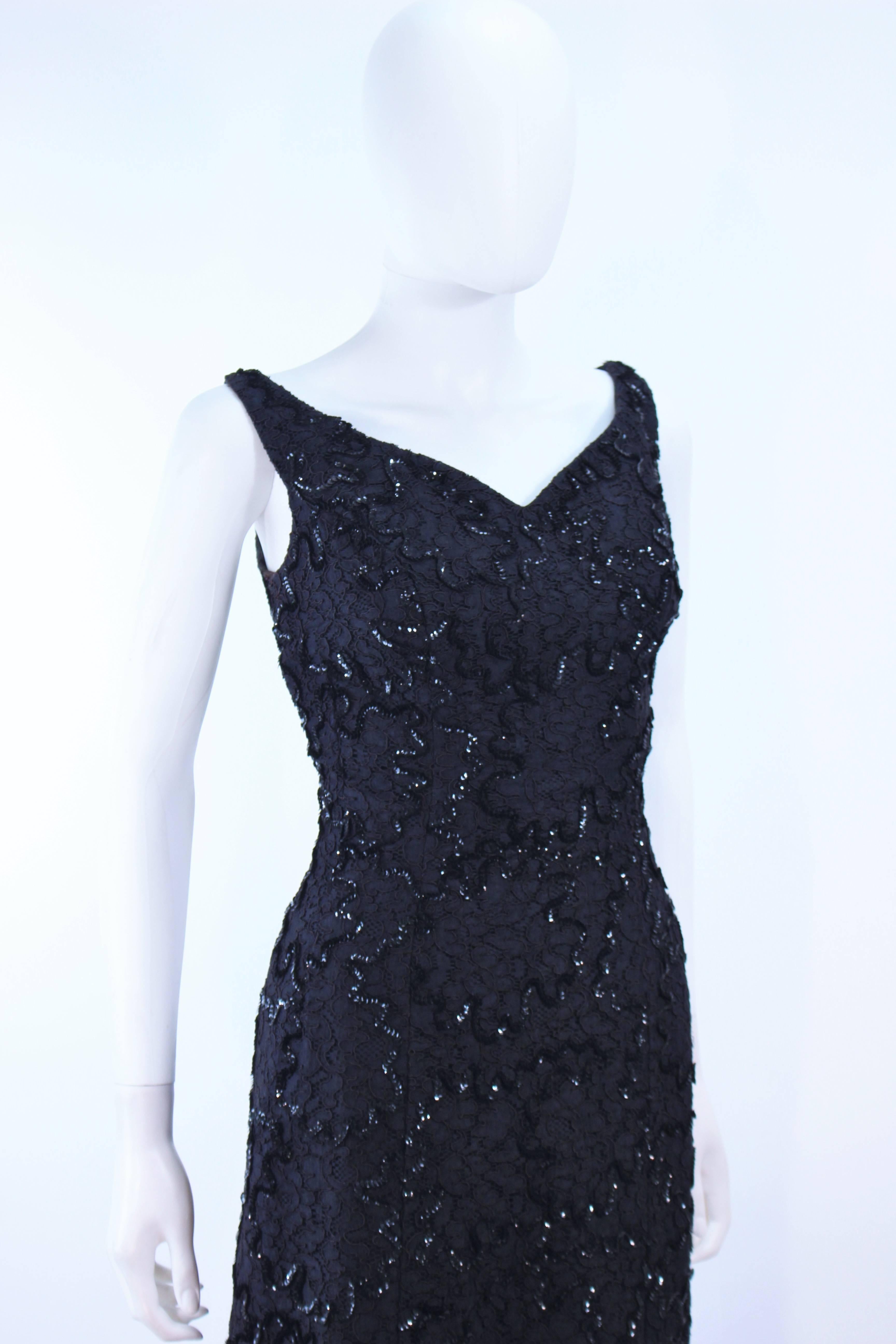 Vintage 1960's Black Sequin Lace Gown Size 10 For Sale 2