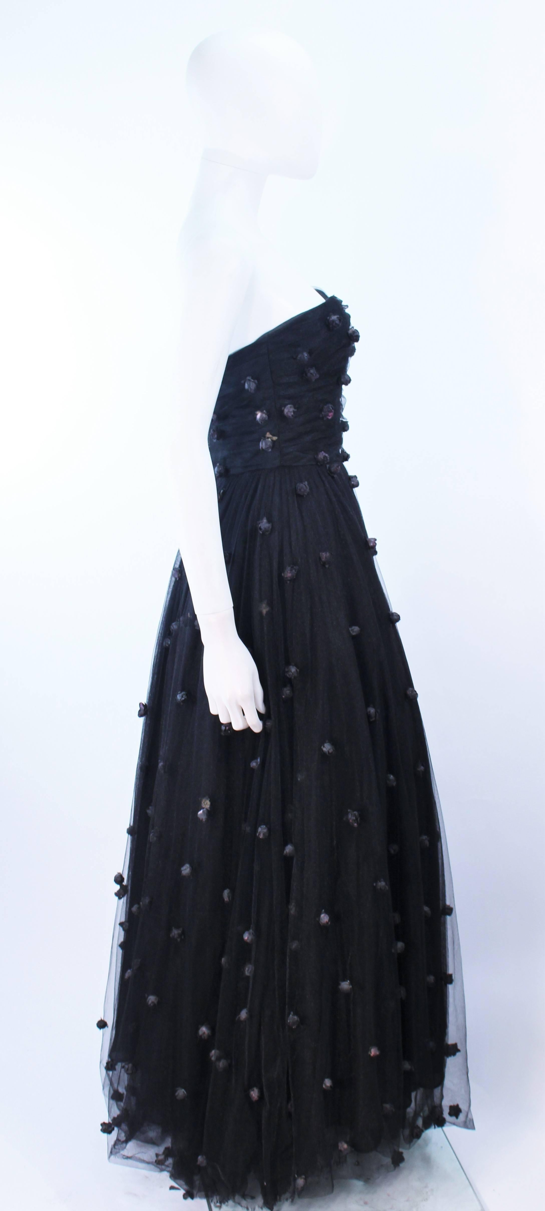 PAMELA DENNIS Attributed Black Mesh Gown with Rose Applique & Wrap Size 2 4 For Sale 2