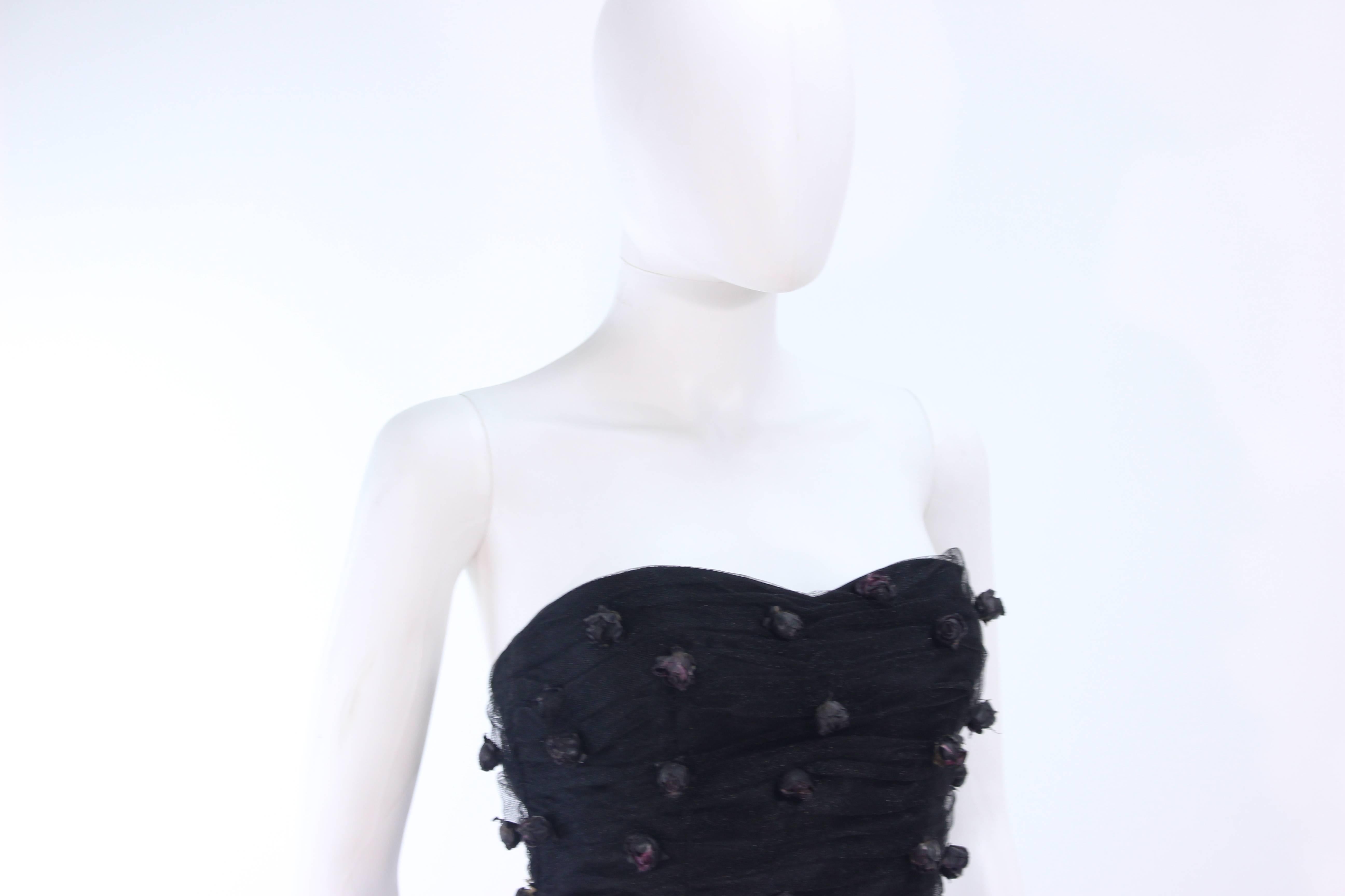 PAMELA DENNIS Attributed Black Mesh Gown with Rose Applique & Wrap Size 2 4 For Sale 1