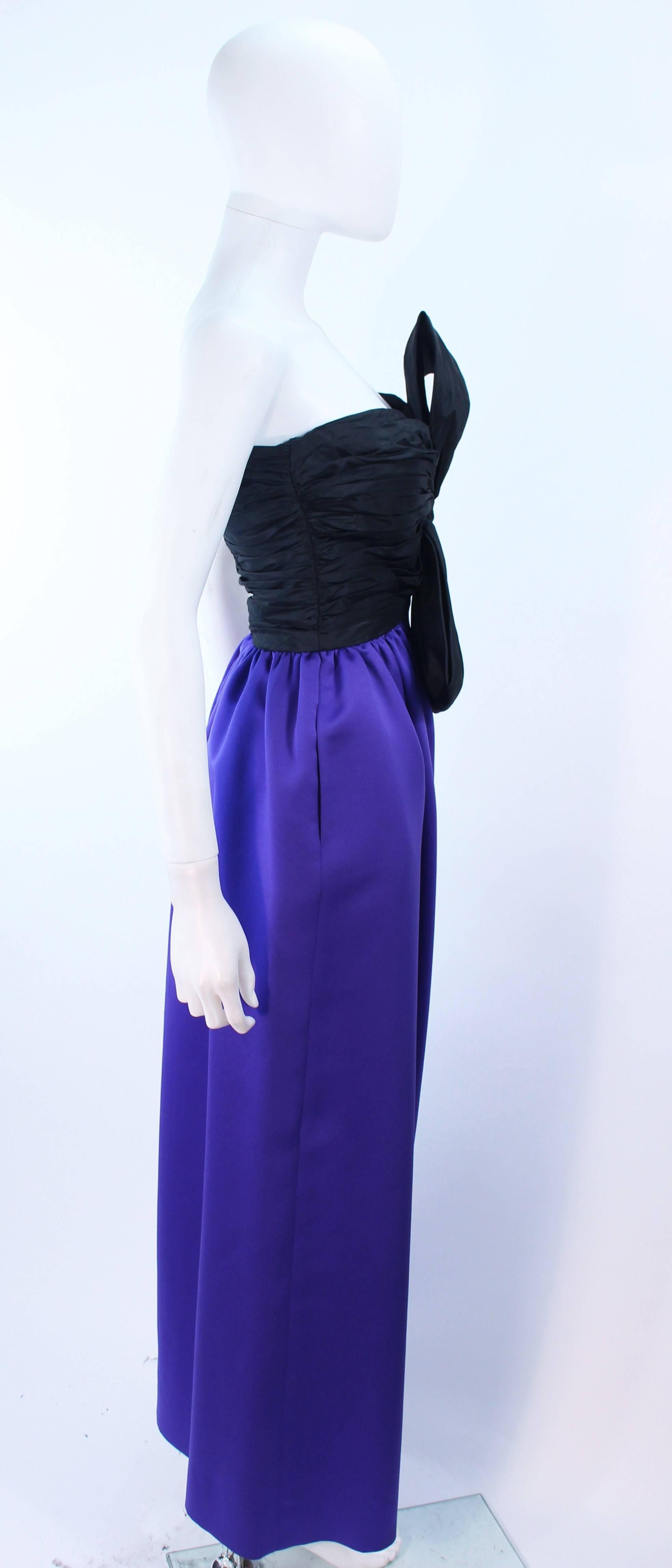 JILL RICHARDS Black and Purple Satin Gown with Bow Applique Size 4 6 4