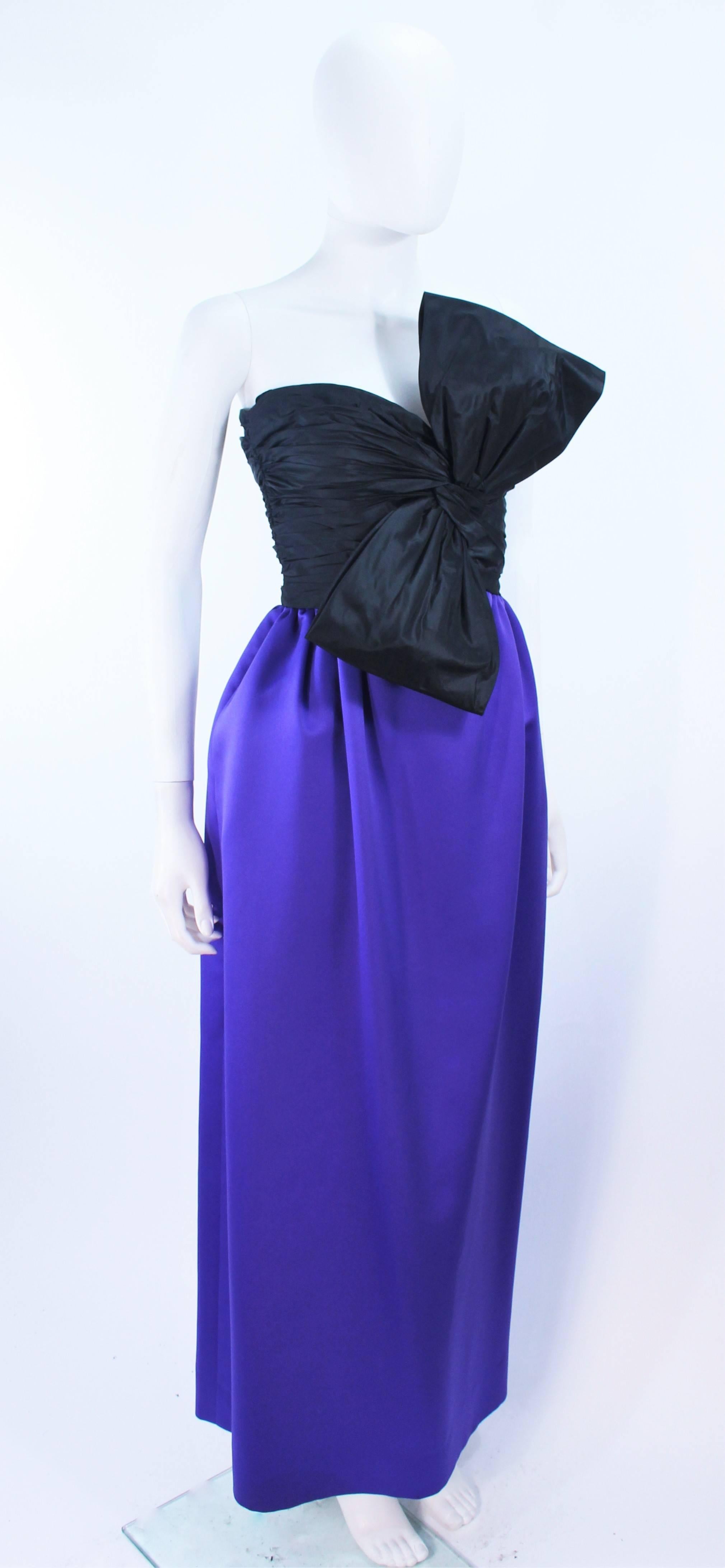 JILL RICHARDS Black and Purple Satin Gown with Bow Applique Size 4 6 1