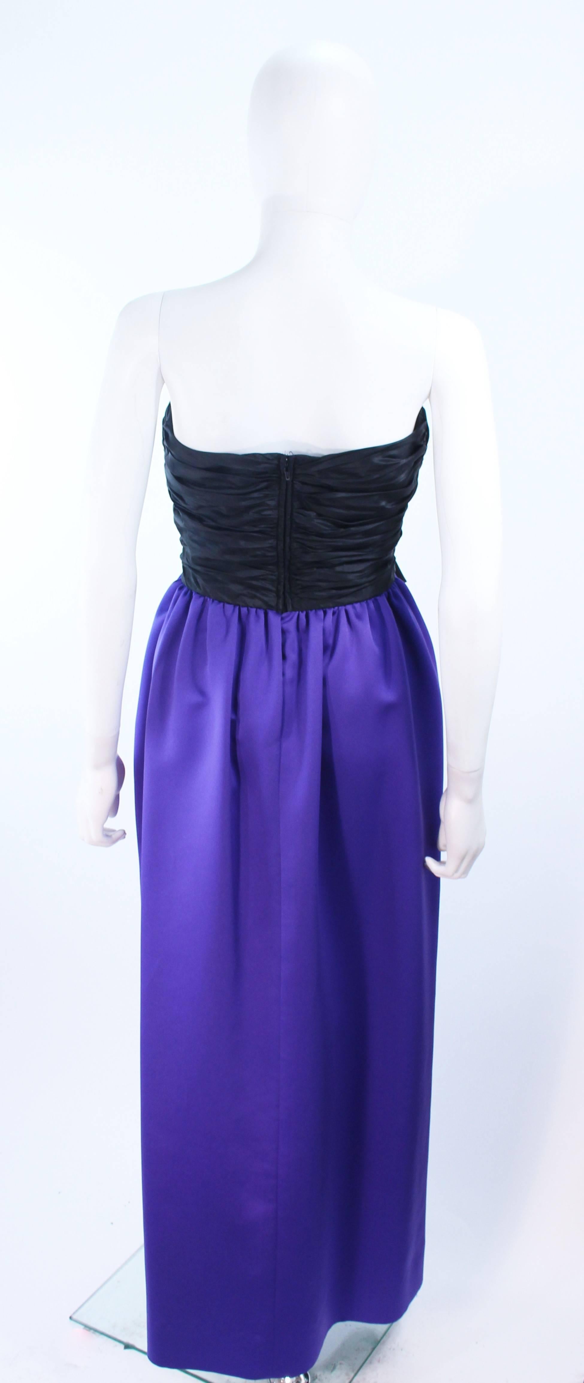 JILL RICHARDS Black and Purple Satin Gown with Bow Applique Size 4 6 5