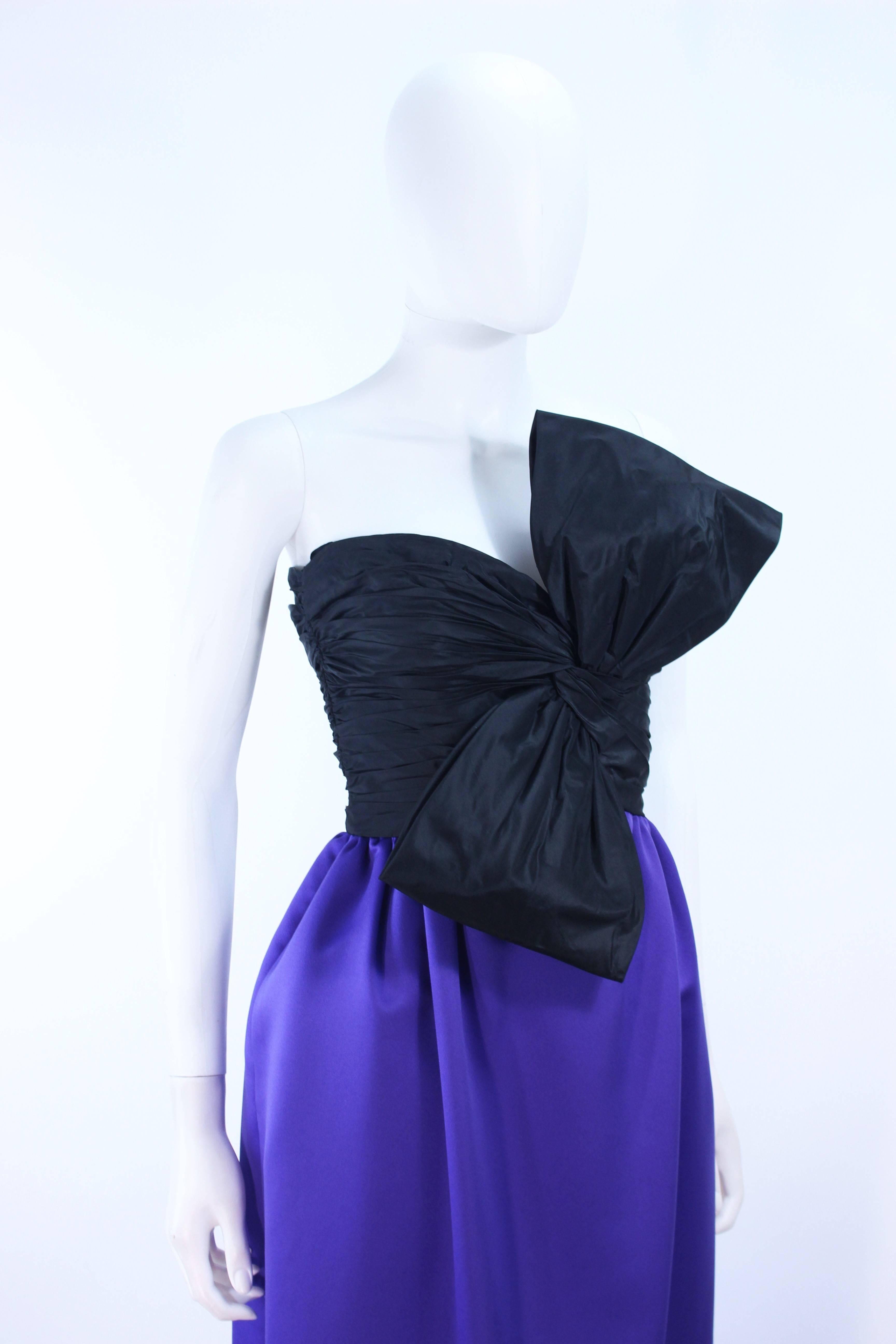 JILL RICHARDS Black and Purple Satin Gown with Bow Applique Size 4 6 2