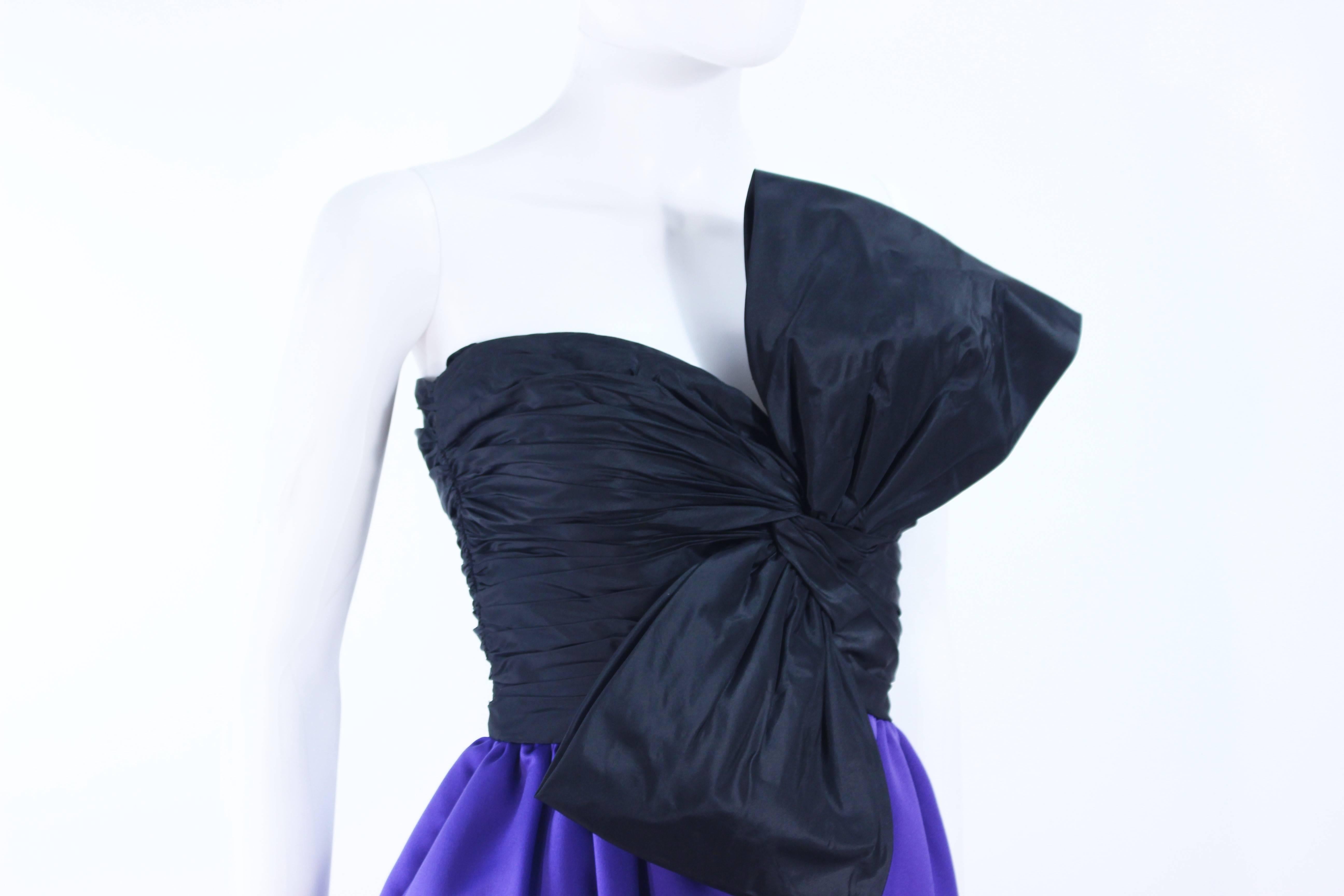 JILL RICHARDS Black and Purple Satin Gown with Bow Applique Size 4 6 3