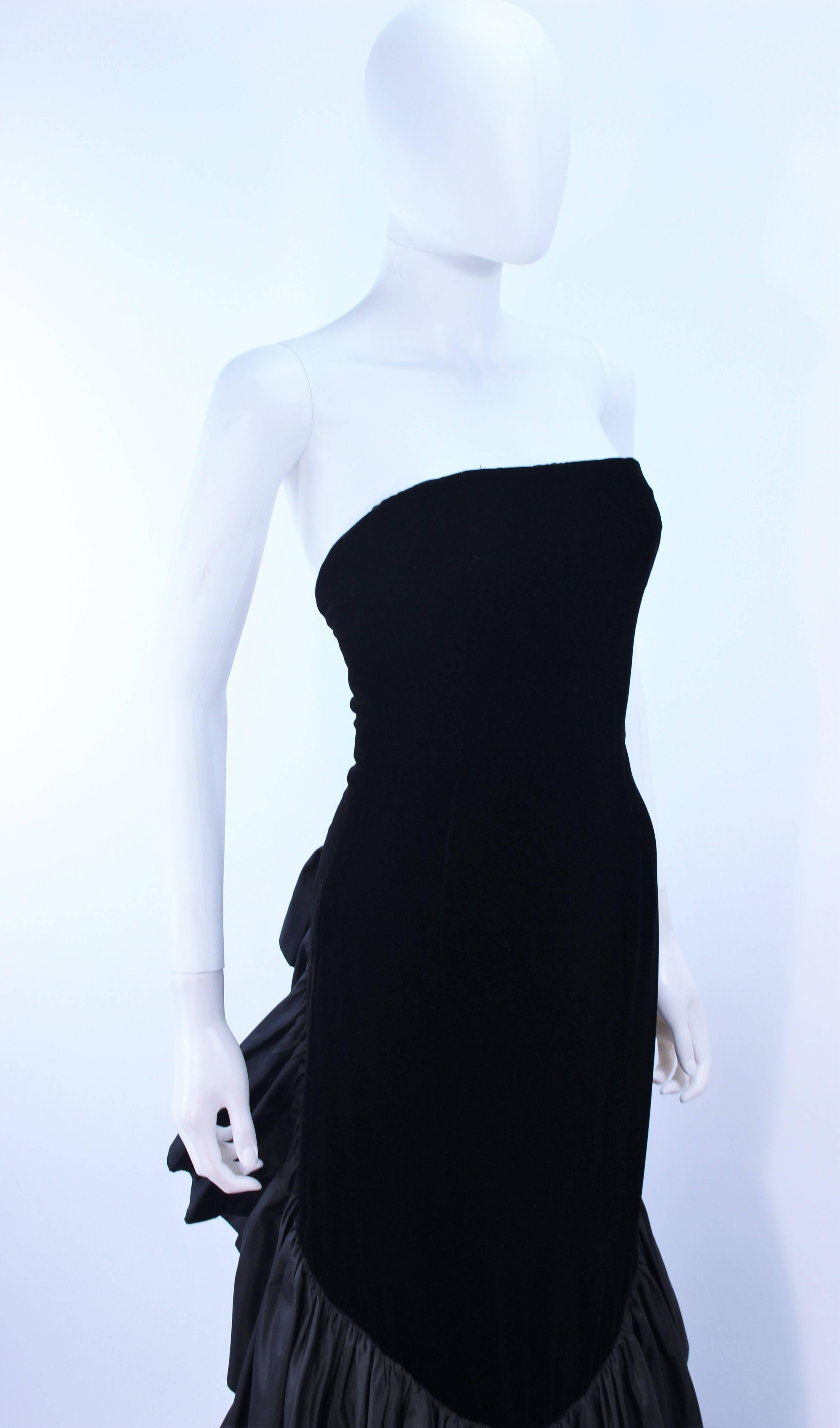 VICKY TIEL Black Velvet Gown with Dramatic Tiered Back and Hem Size 36 1