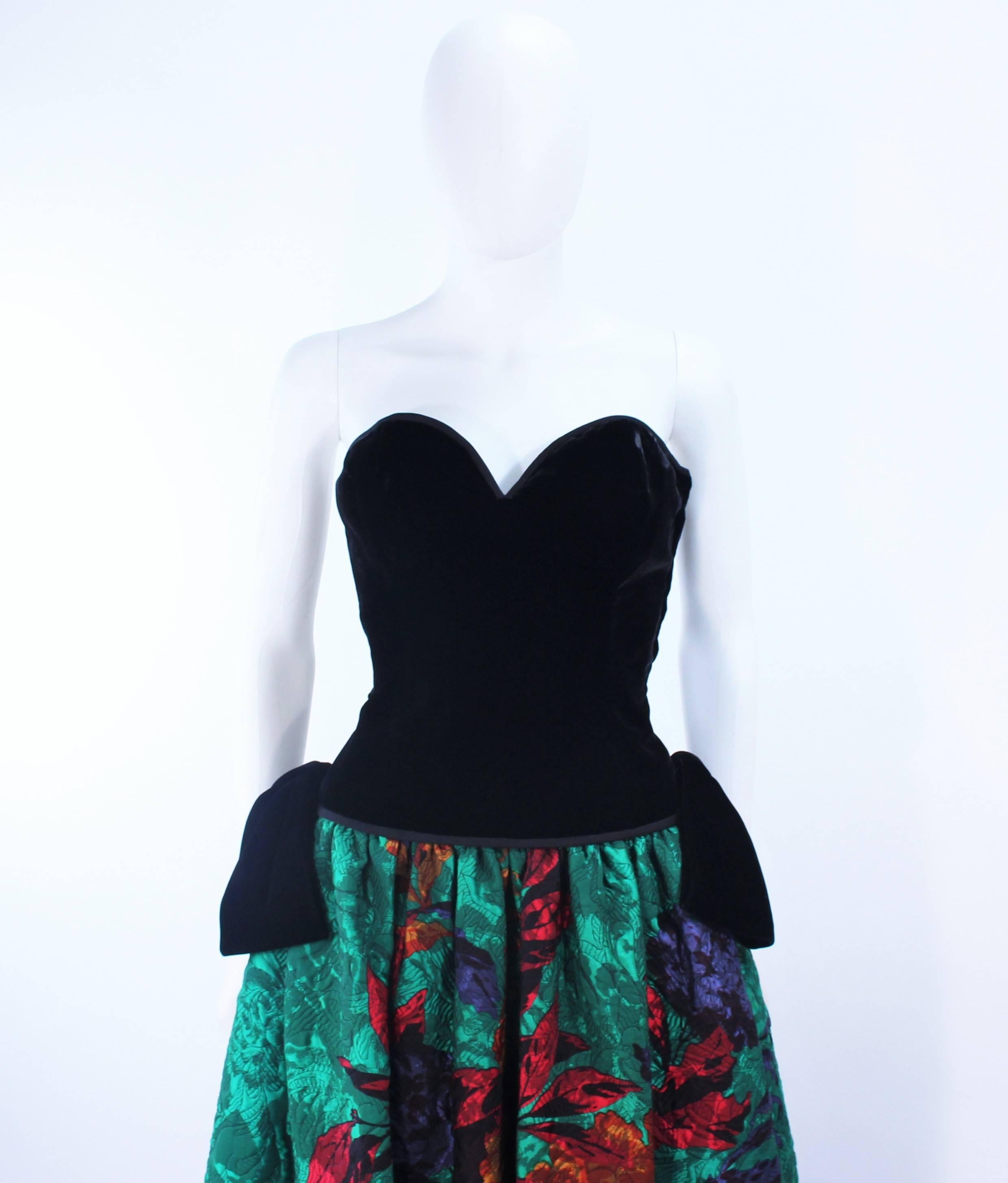 ODICINI COUTURE Black Velvet and Green Floral Gown Size 4 In Excellent Condition For Sale In Los Angeles, CA