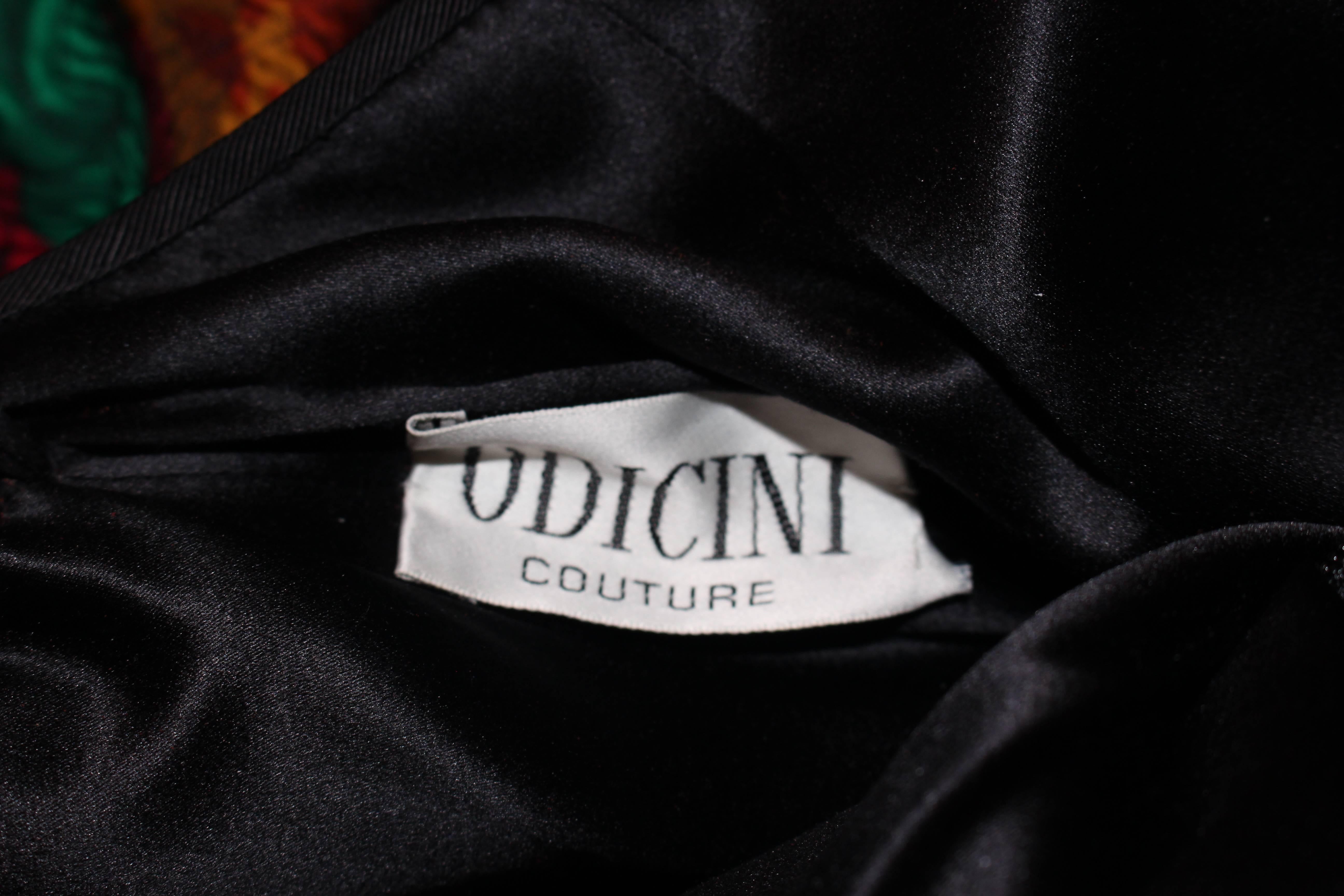 ODICINI COUTURE Black Velvet and Green Floral Gown Size 4 For Sale 5