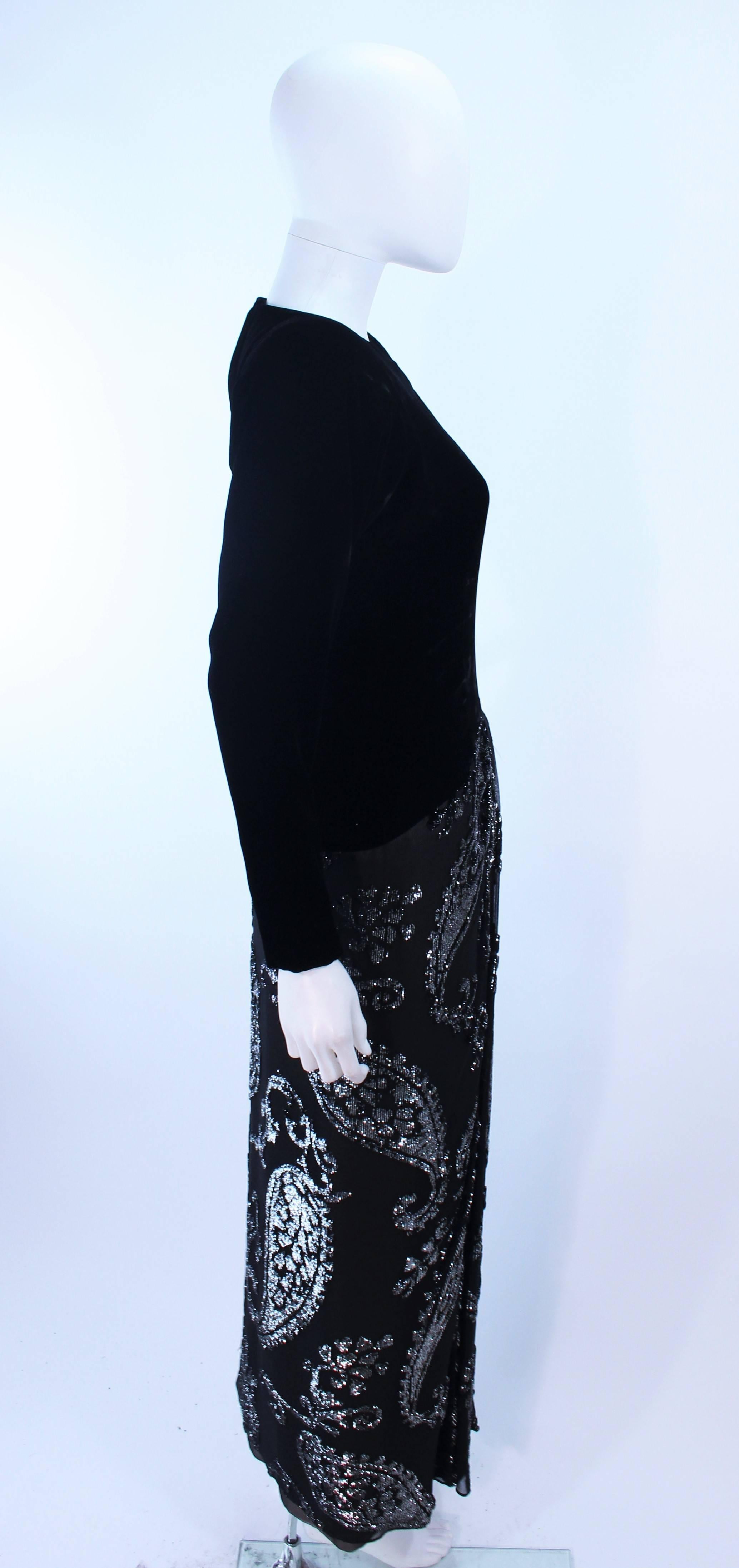 FRANK TIGNINO Velvet and Silk Lame Black & Silver Gown Size 6 For Sale 2
