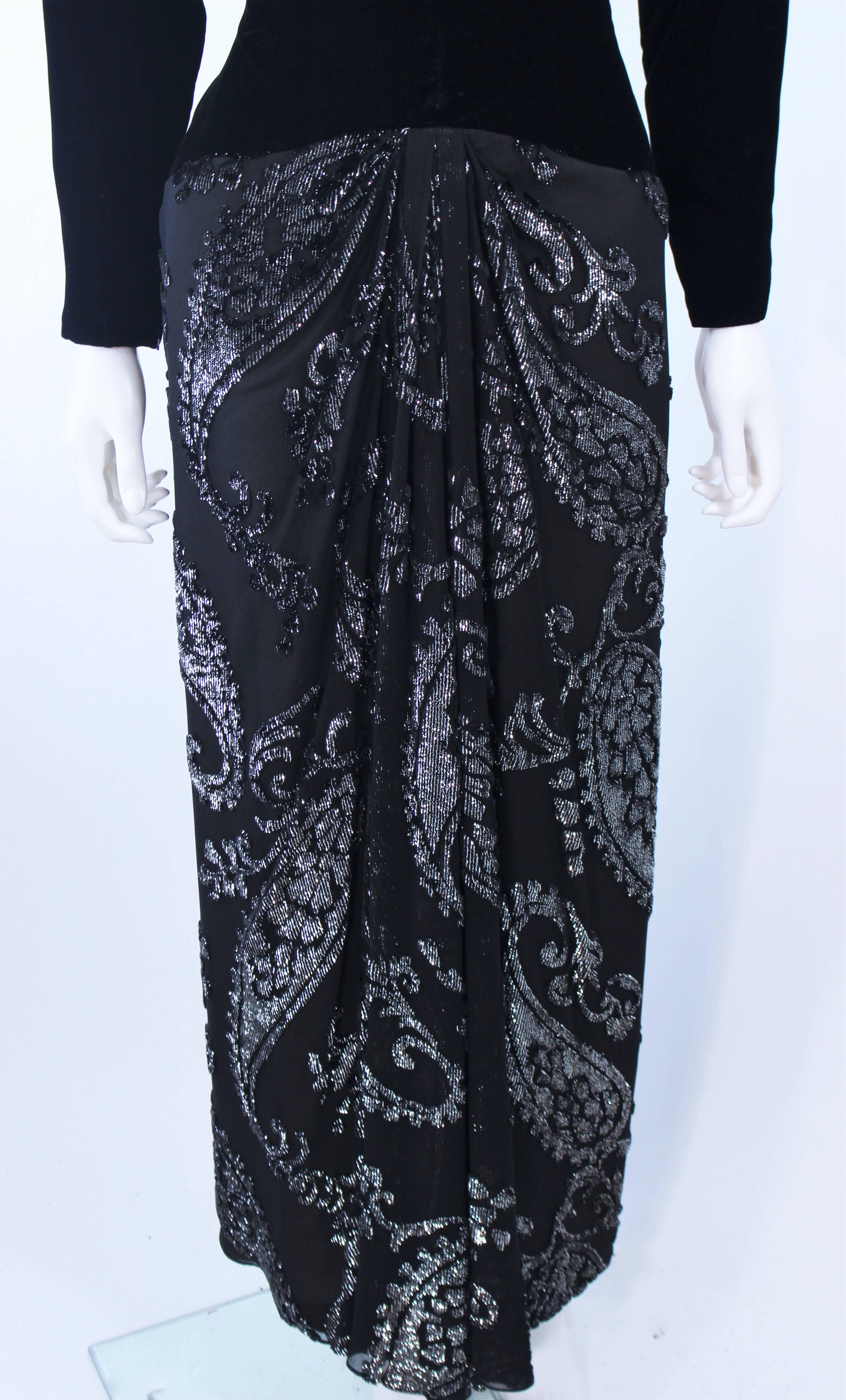 FRANK TIGNINO Velvet and Silk Lame Black & Silver Gown Size 6 For Sale 1