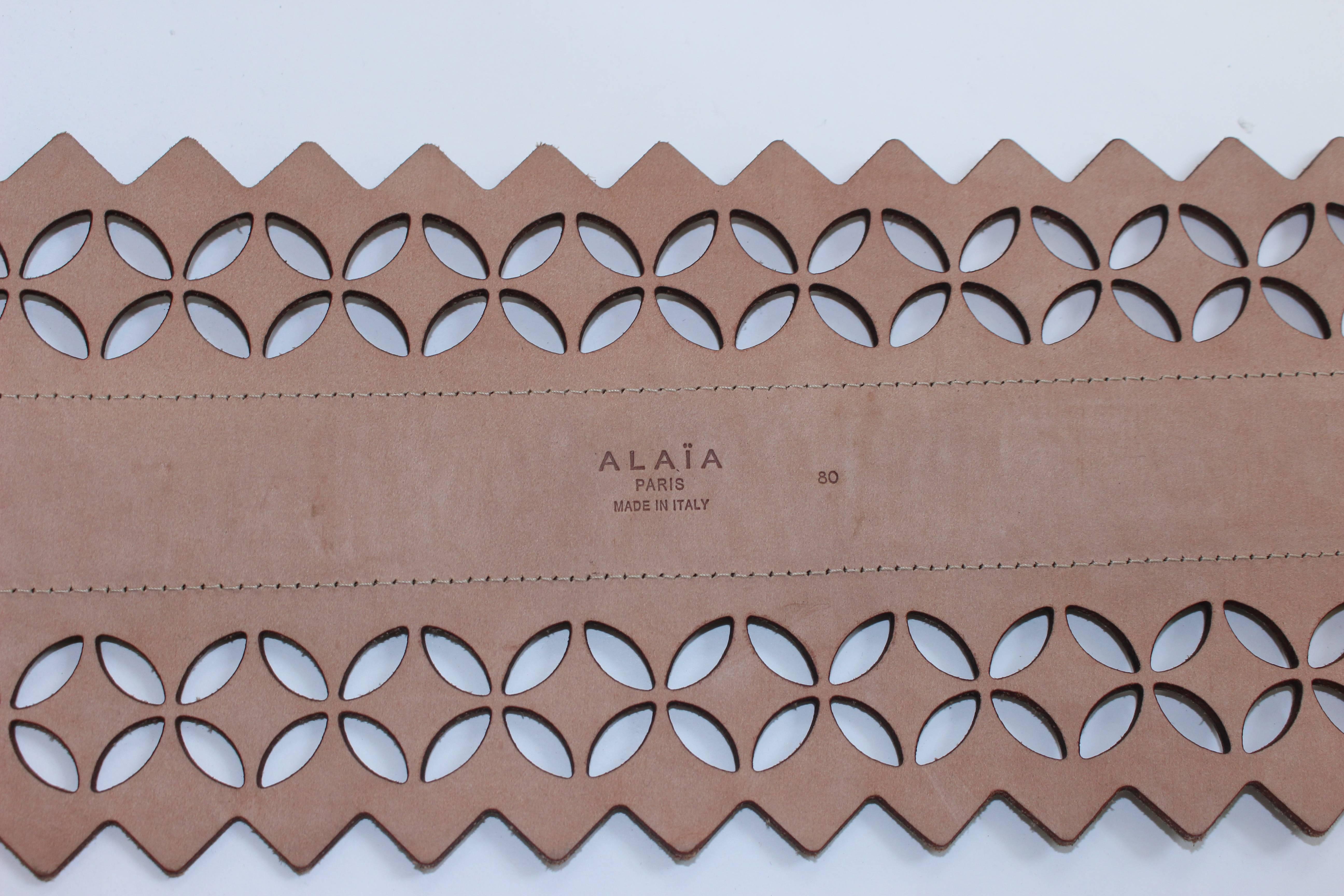 ALAIA Nude Wide Leather Laser Cut Belt Size Large  2