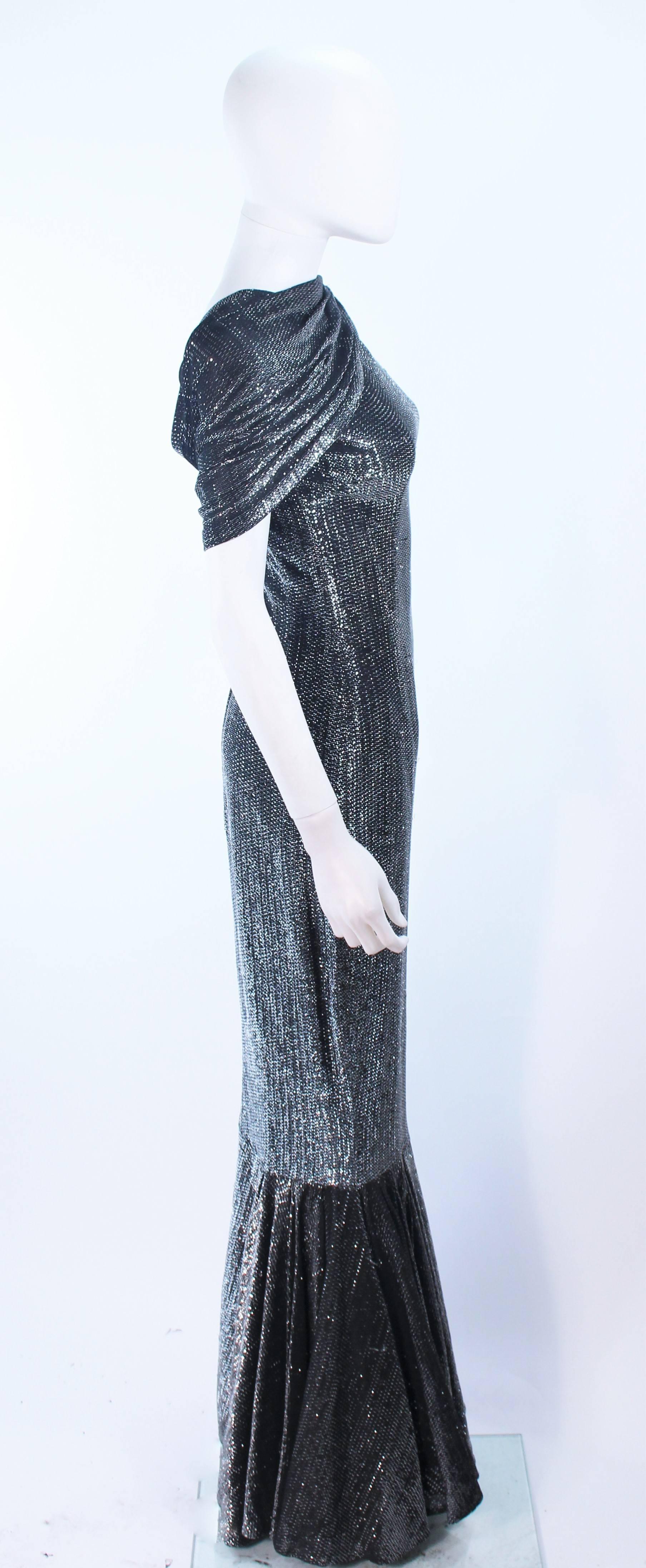 Vintage Black & Silver Metallic Draped Asymmetrical Gown Size 2 For Sale 2