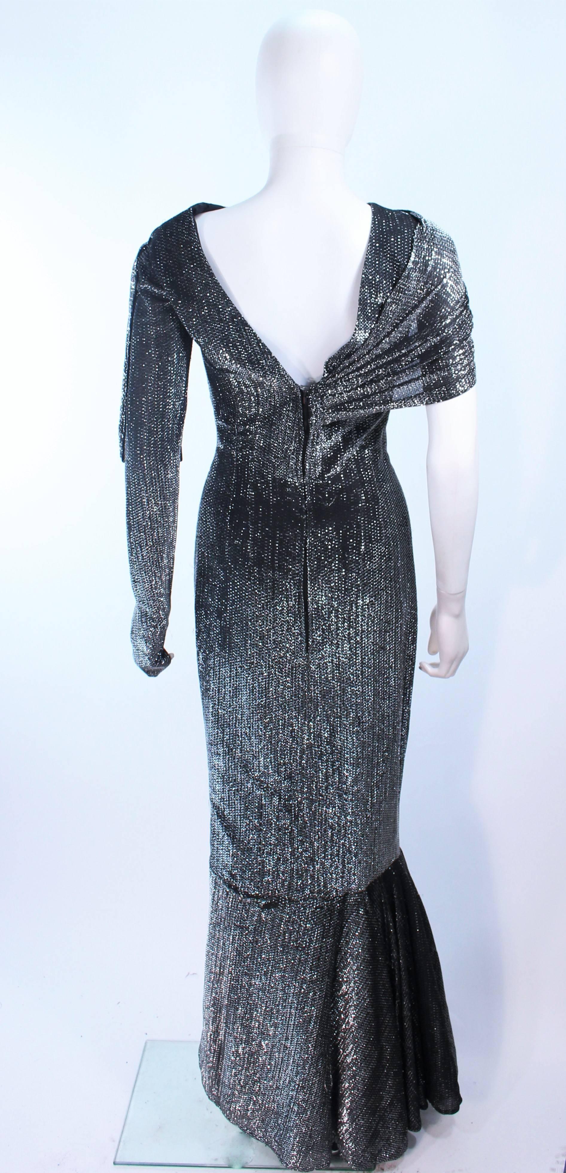 Vintage Black & Silver Metallic Draped Asymmetrical Gown Size 2 For Sale 4