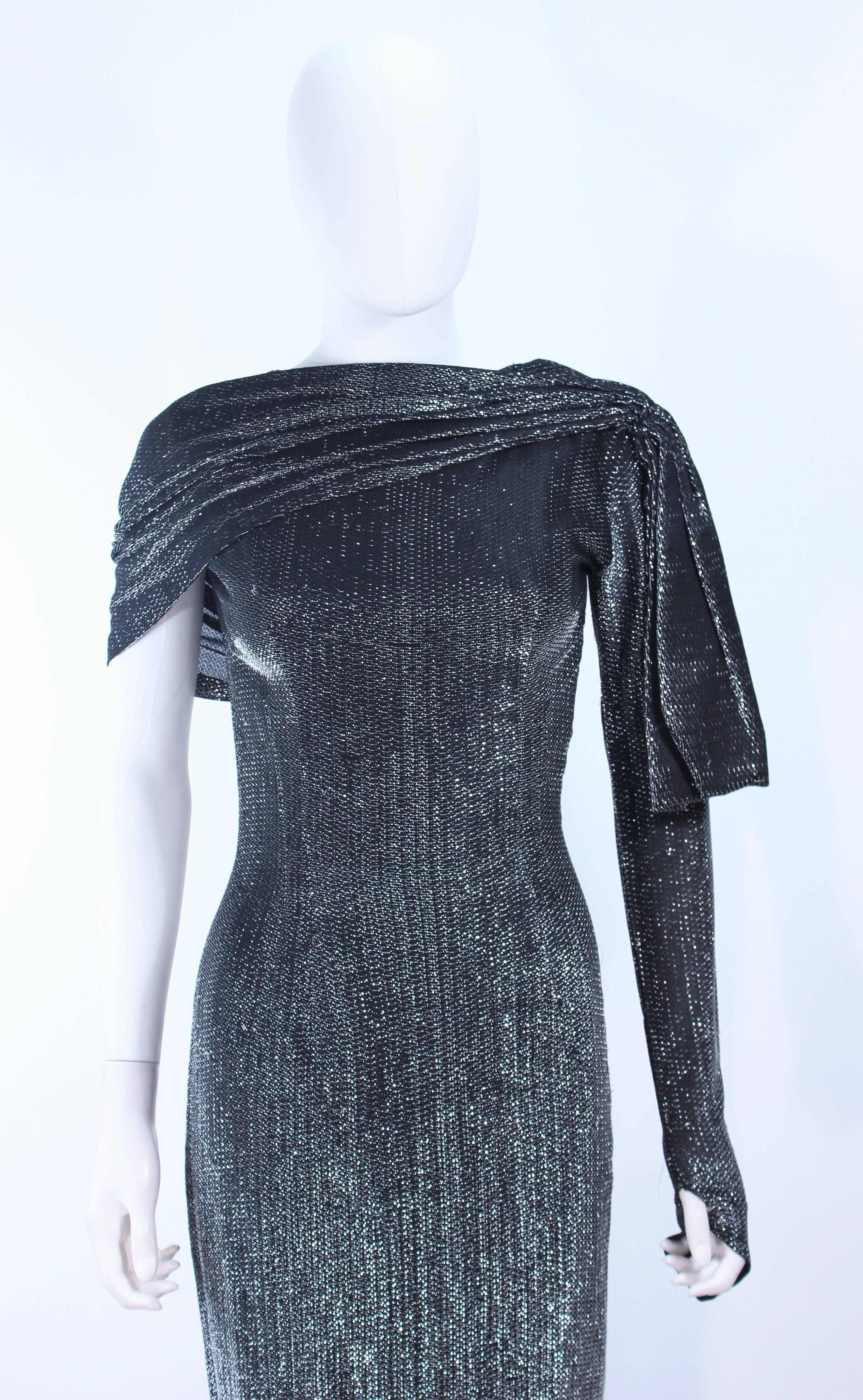 Purple Vintage Black & Silver Metallic Draped Asymmetrical Gown Size 2 For Sale