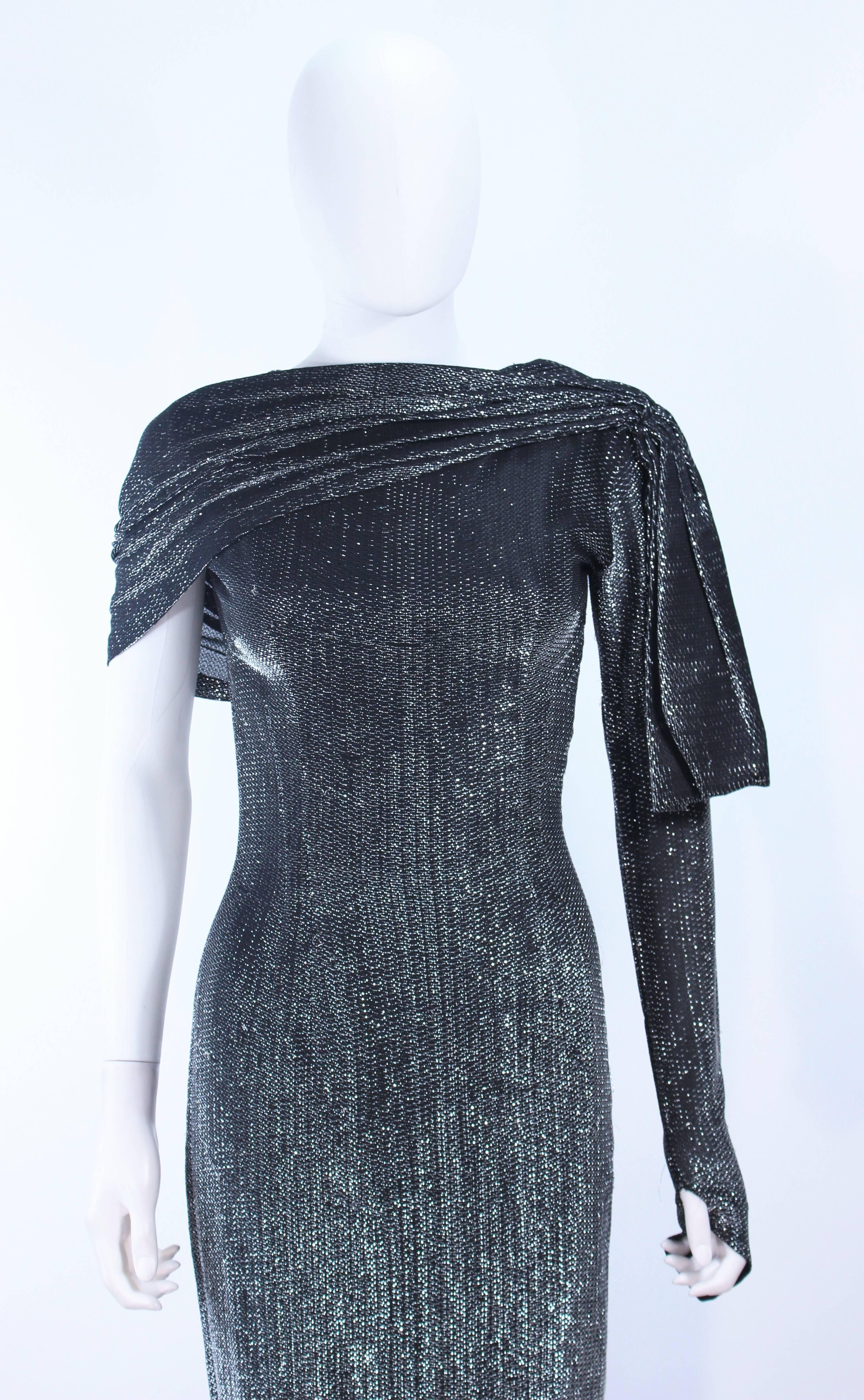 Asymmetrisches Vintage-Kleid in Schwarz & Silber, Metallic, drapiert, Größe 2 (Violett) im Angebot