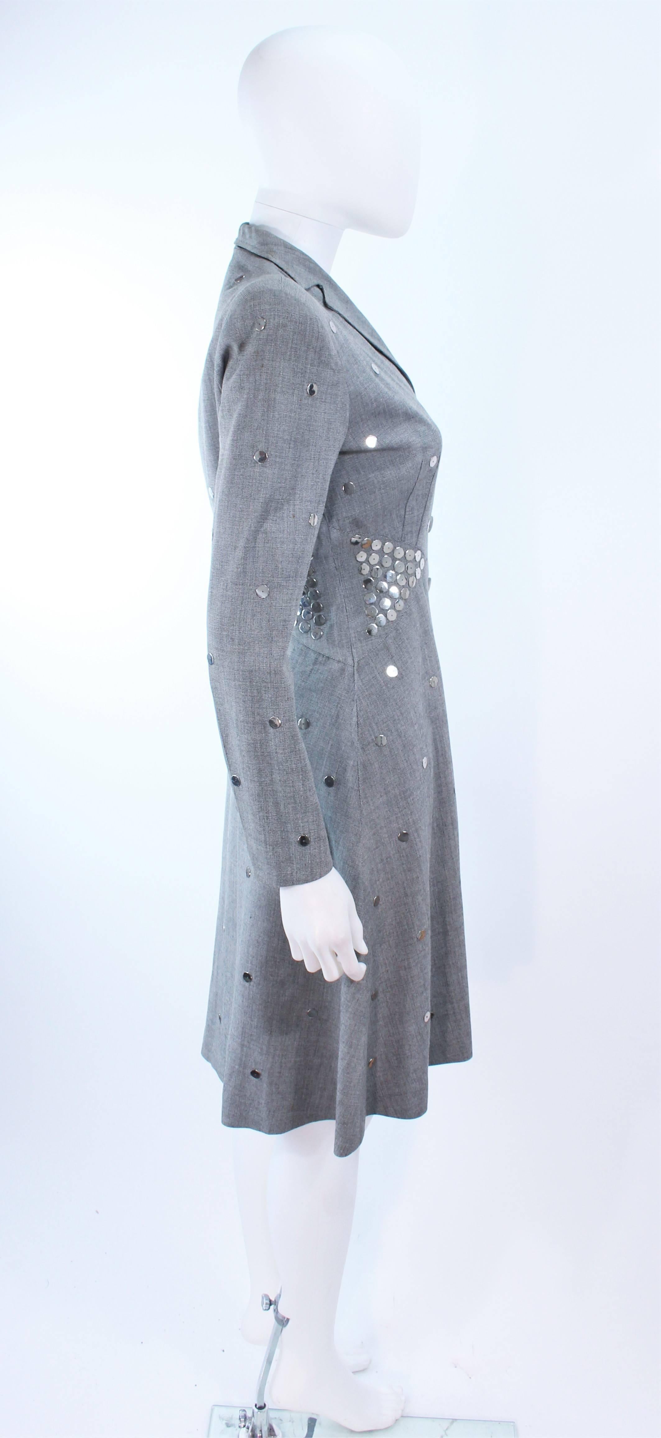 KAY COLLIER Grey Wool Coat Dress with Sequin Applique Size 2 4 For Sale 1