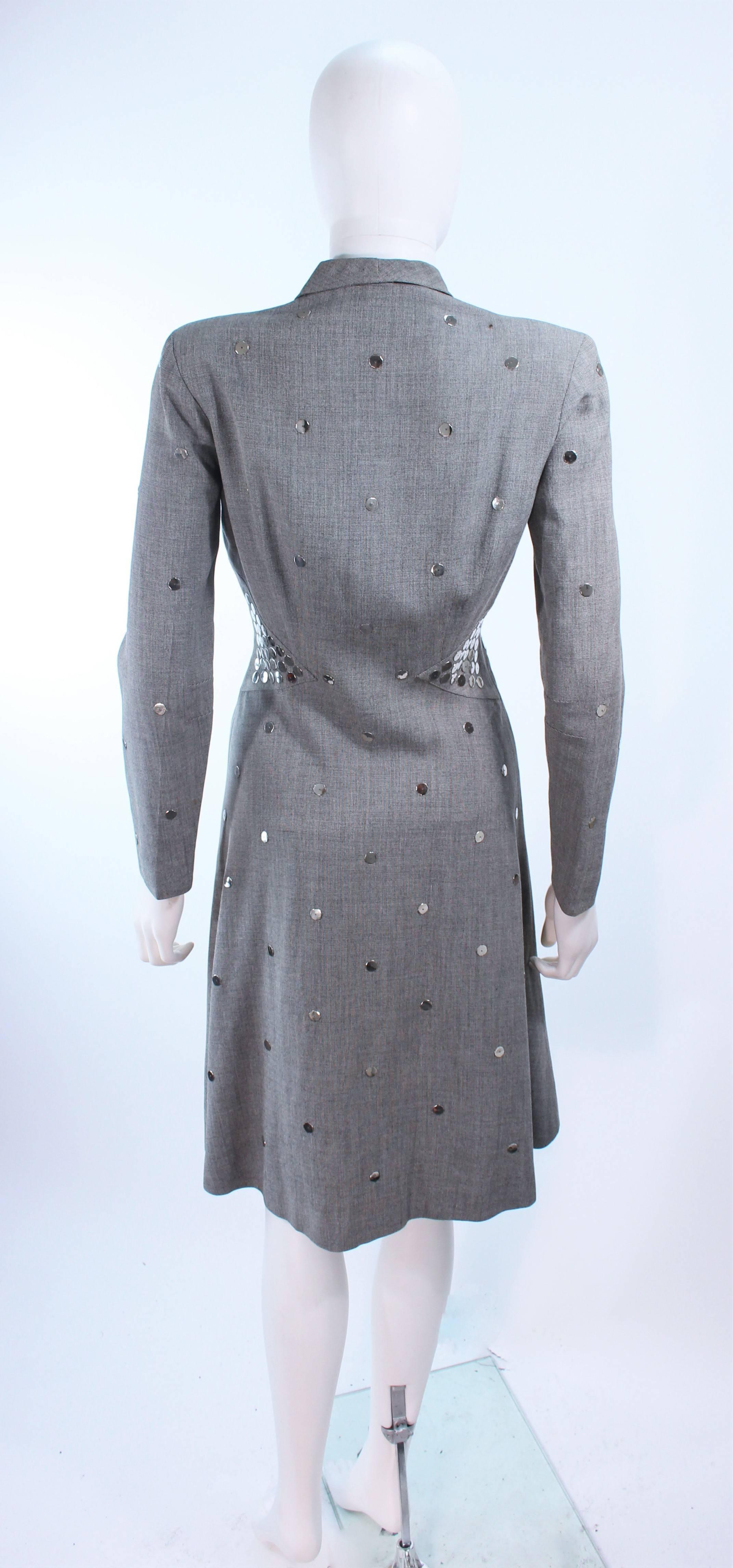 KAY COLLIER Grey Wool Coat Dress with Sequin Applique Size 2 4 For Sale 2